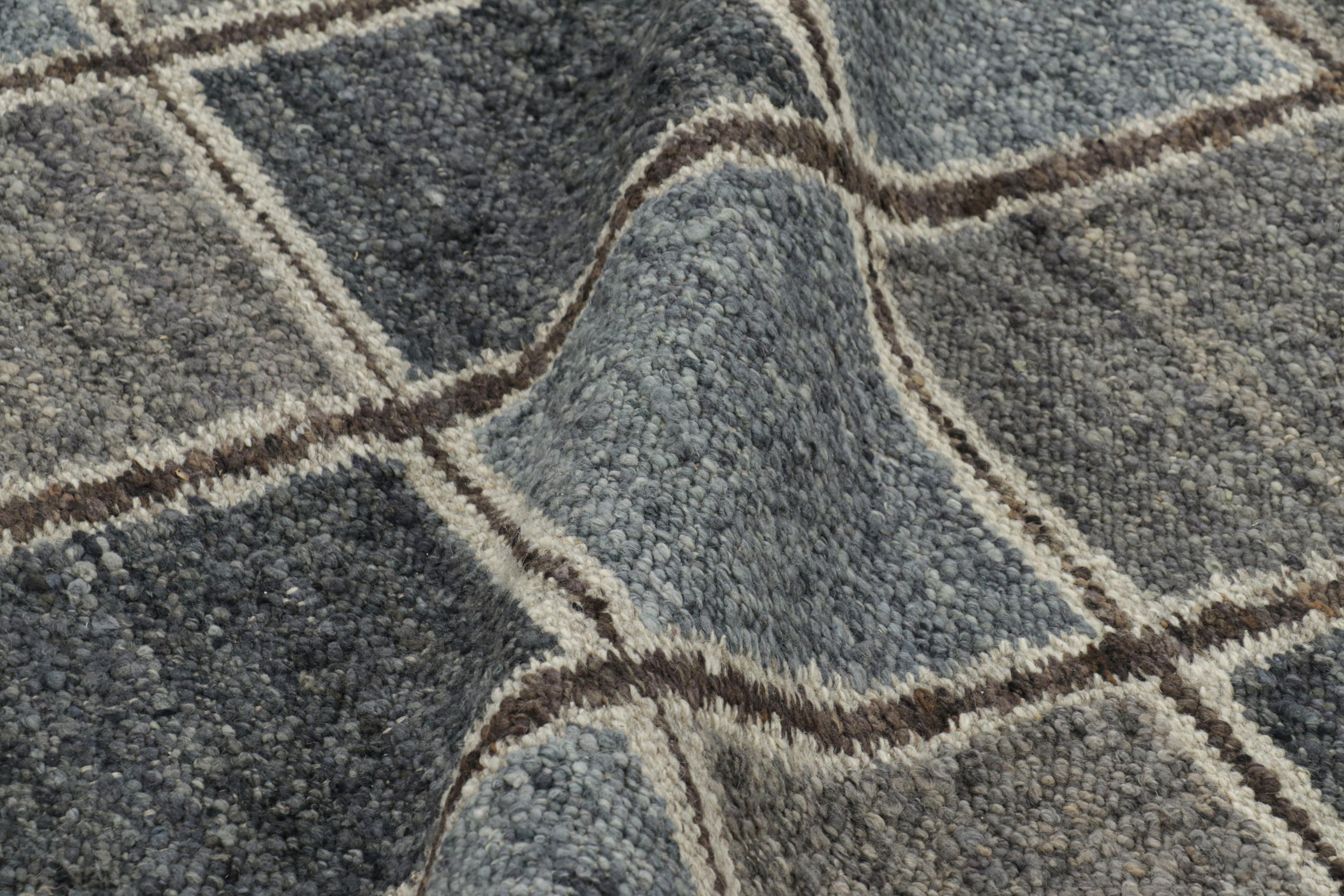 Rug & Kilim’s Scandinavian Style Rug with Blue, Brown & Gray Geometric Patterns In New Condition For Sale In Long Island City, NY