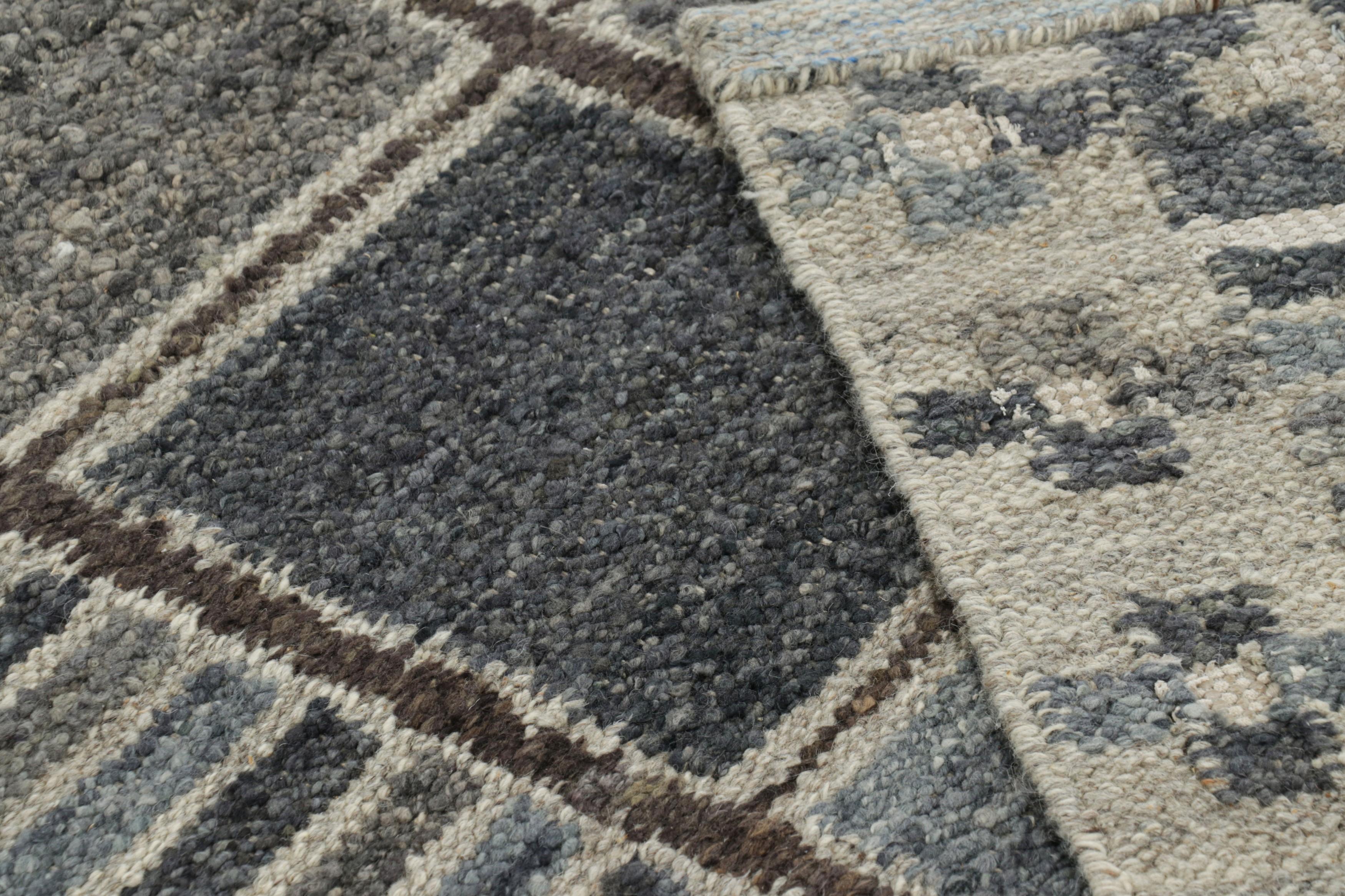 Contemporary Rug & Kilim’s Scandinavian Style Rug with Blue, Brown & Gray Geometric Patterns For Sale