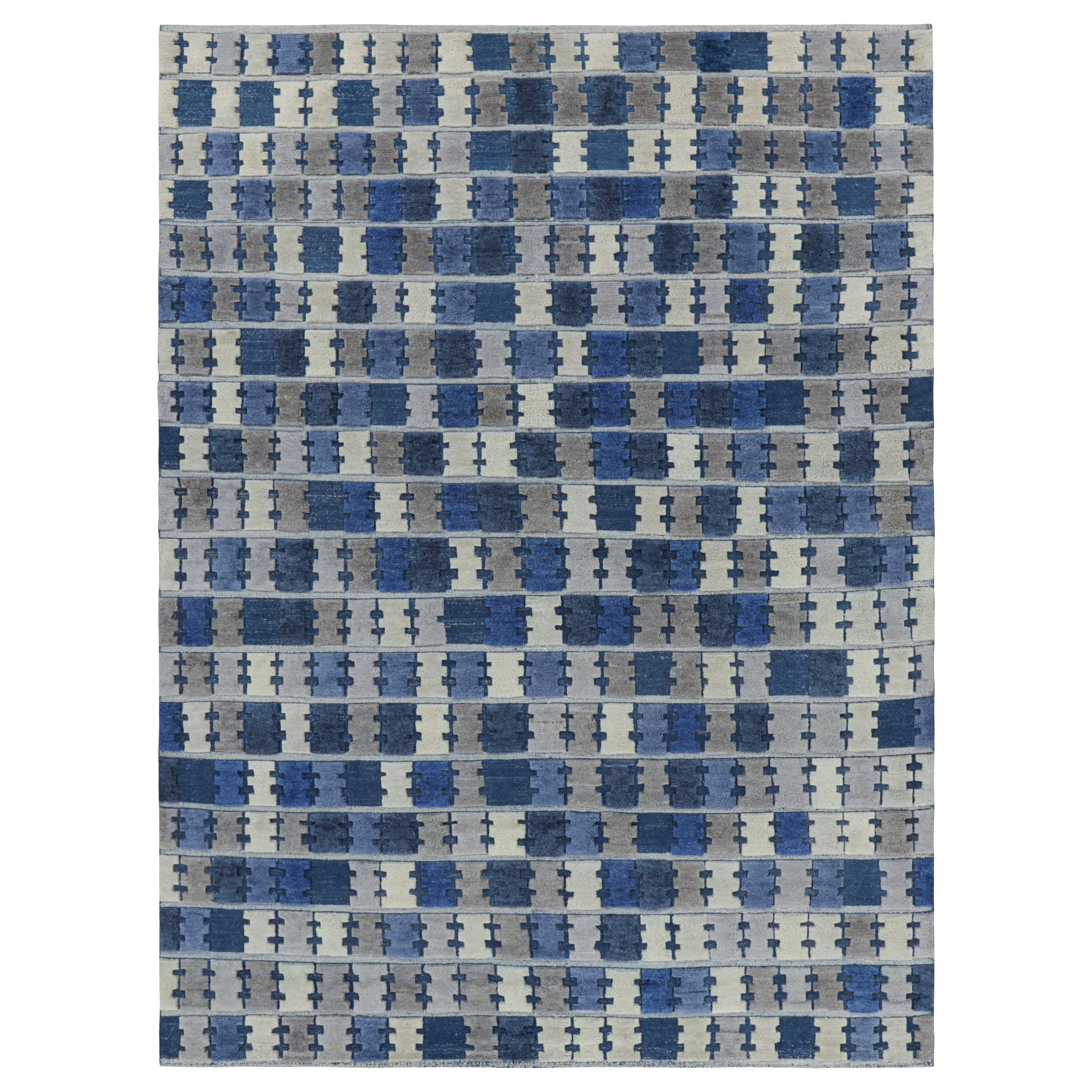 Rug
Kilim
s Teppich im skandinavischen Stil mit blauem, grauem und cremefarbenem geometrischem Muster