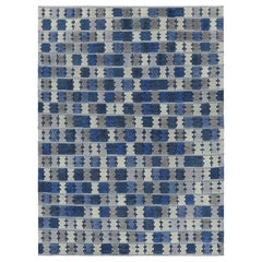 Rug & Kilim’s Scandinavian Style Rug with Blue, Gray and Cream Geometric Pattern