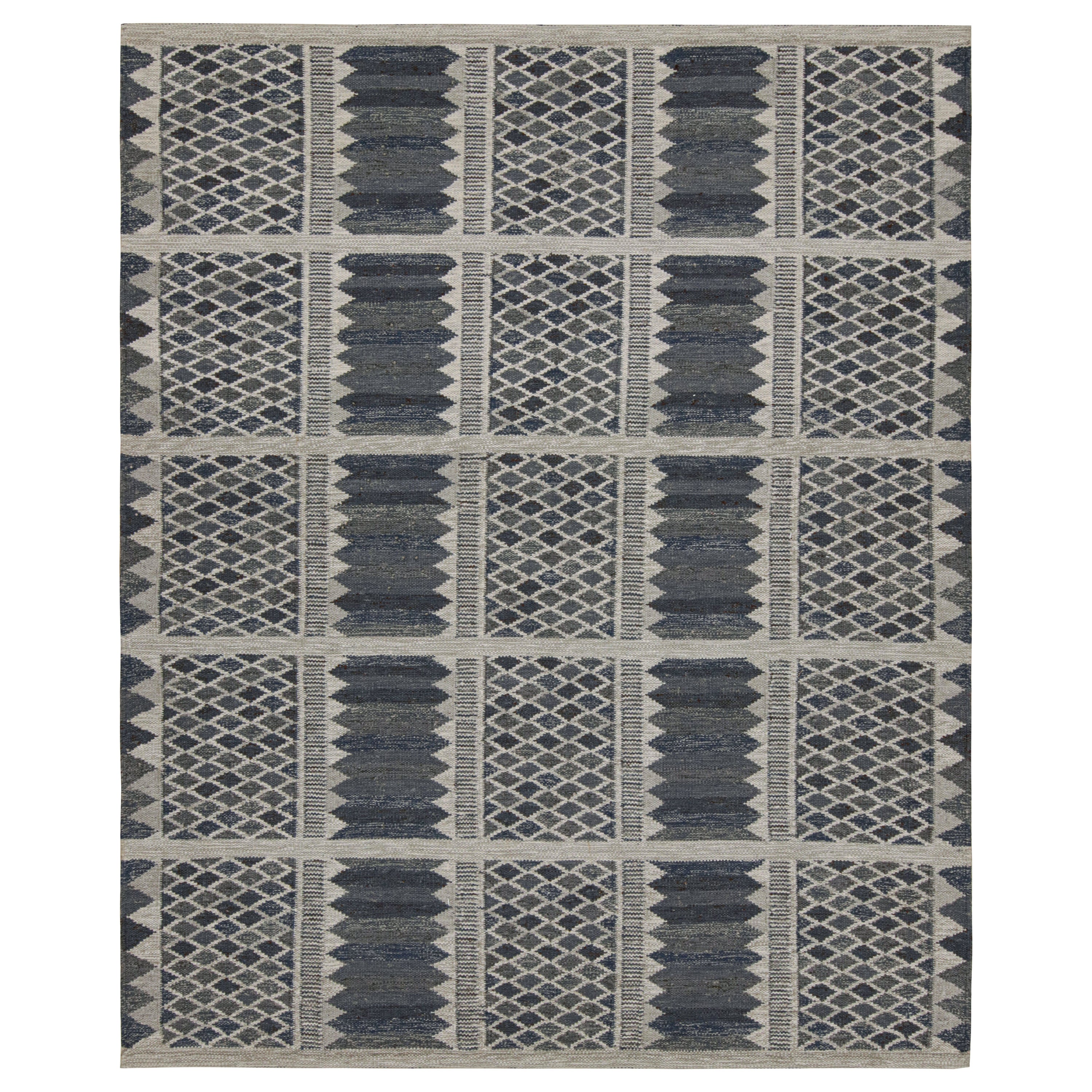 Tappeto in stile scandinavo con motivi blu-grigi di Rug & Kilim in vendita