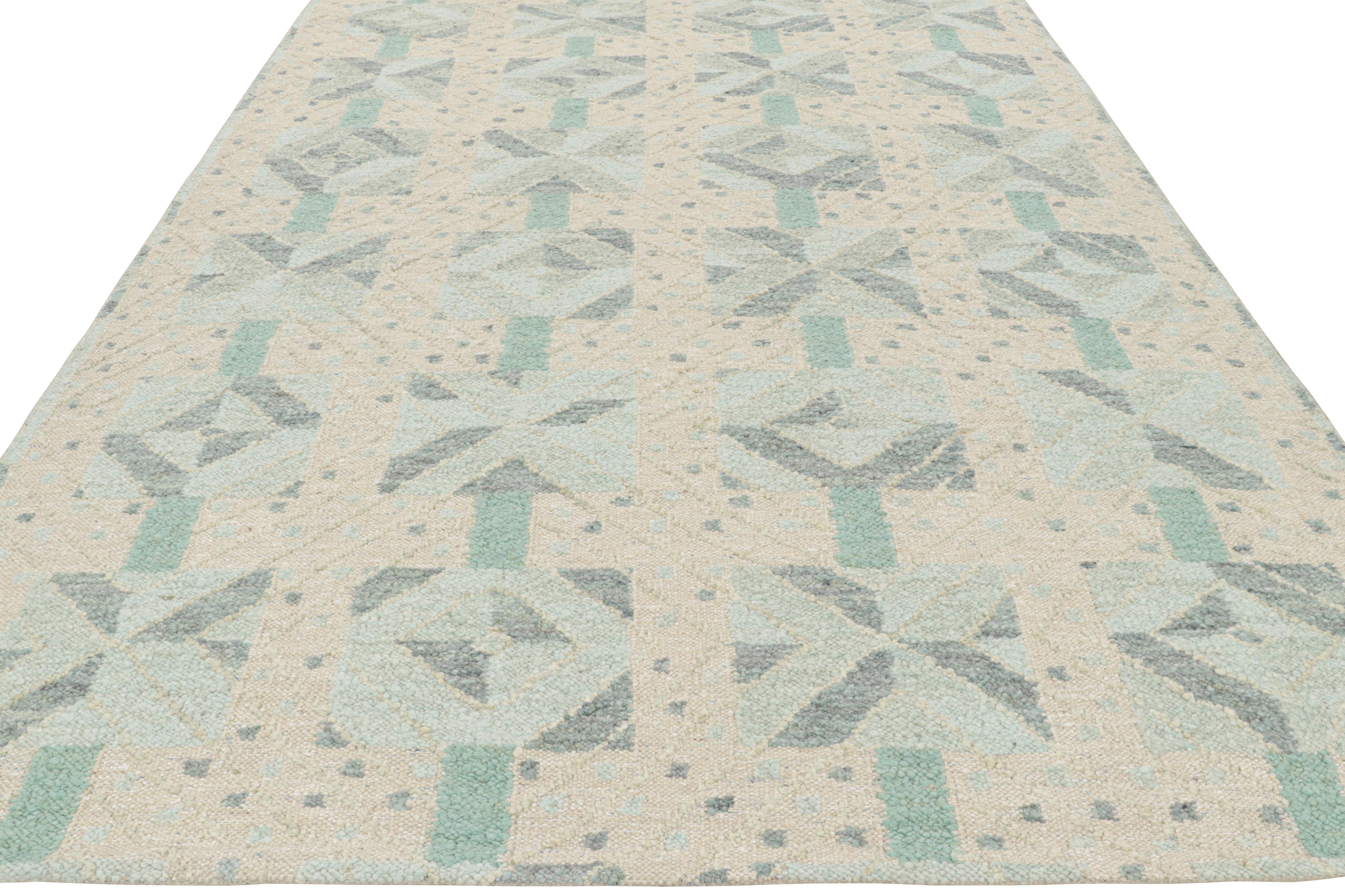 Hand-Woven Rug & Kilim’s Scandinavian Style Rug with Blue, Turquoise and Off-white For Sale