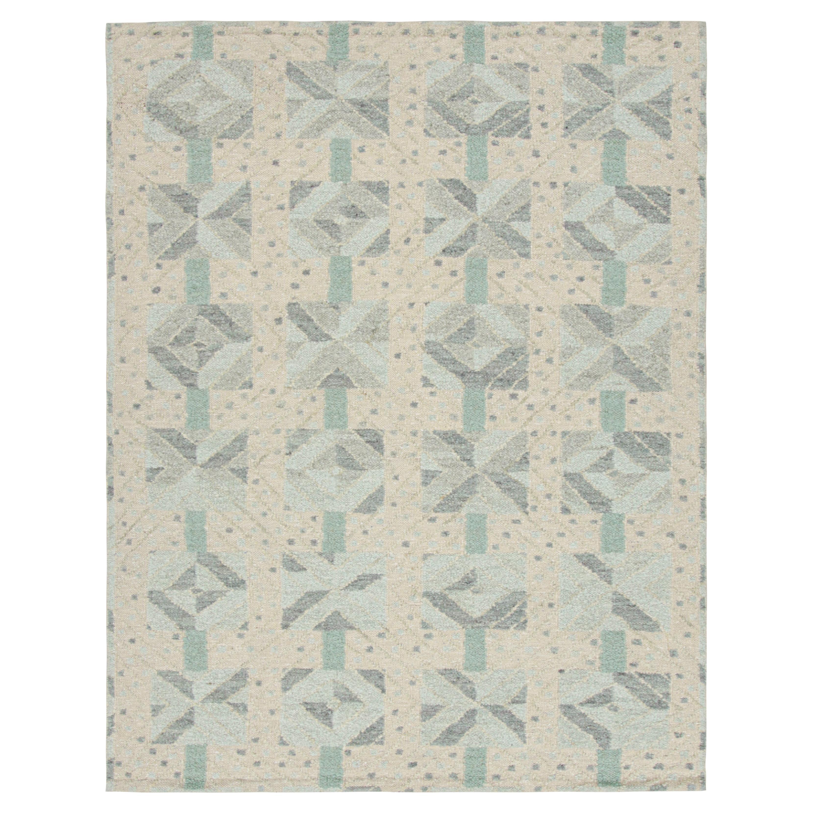 Rug & Kilim’s Scandinavian Style Rug with Blue, Turquoise and Off-white For Sale