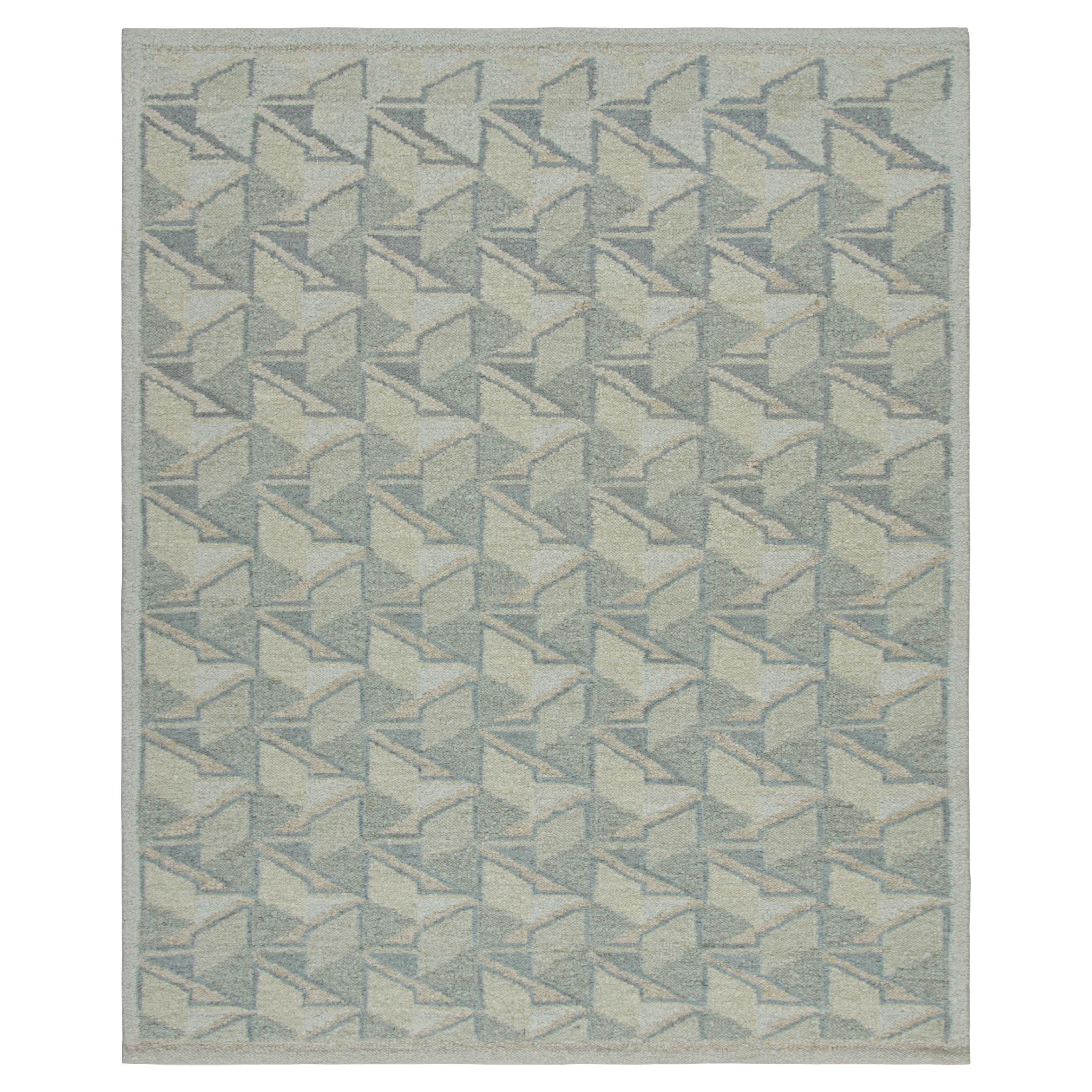 Rug & Kilim’s Scandinavian Style Rug with Blue White and Cream Geometric Pattern