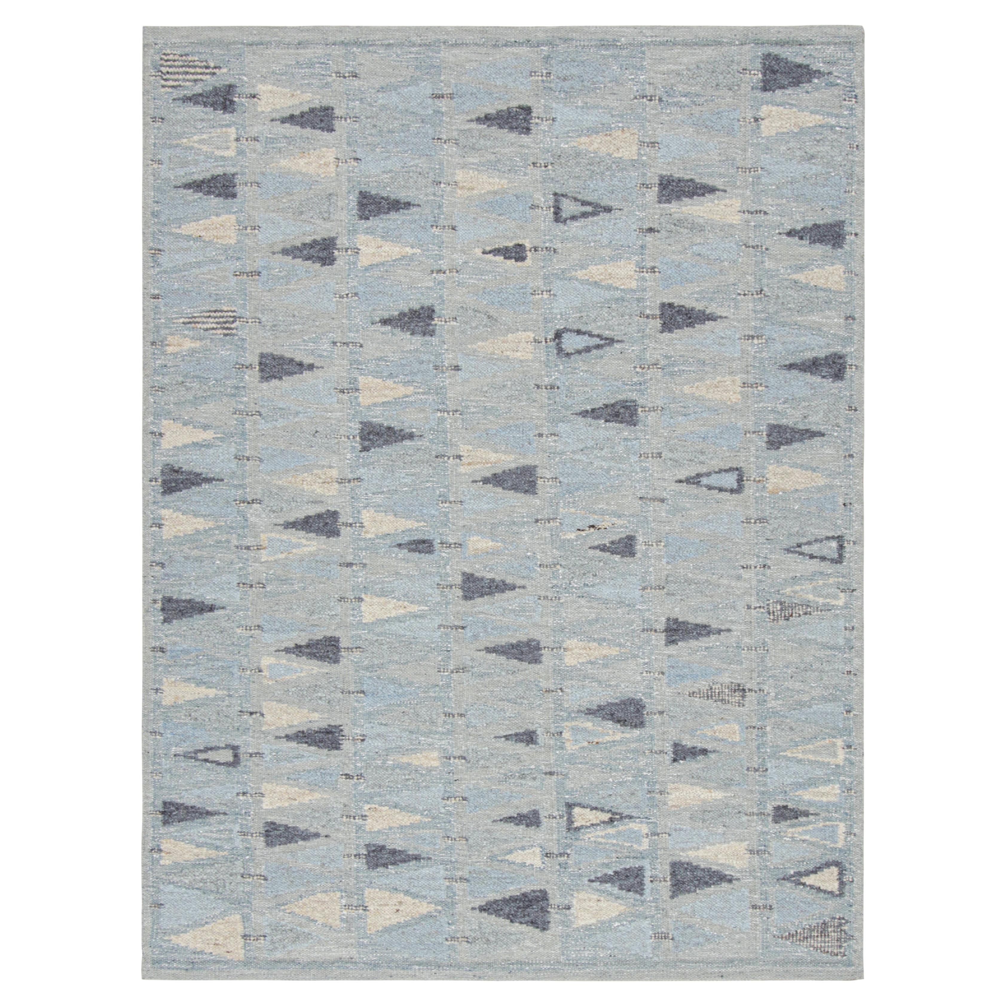 Rug & Kilim’s Scandinavian Style Rug with Blue, White and Gray Geometric Pattern For Sale