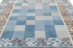 Rug & Kilim’s Scandinavian Style Rug with Blue, White & Brown Geometric Patterns