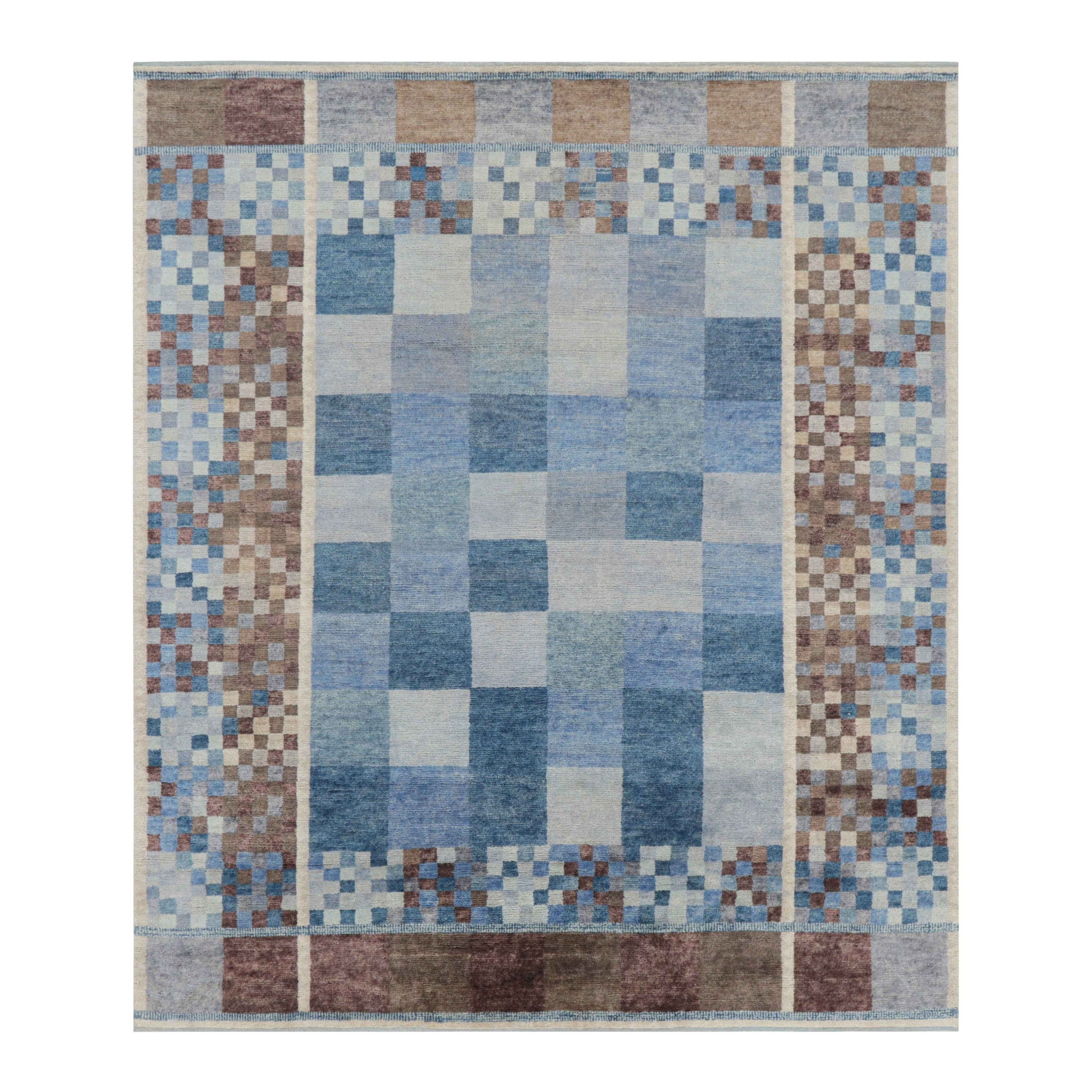 Rug 
Kilim
s Teppich im skandinavischen Stil mit blauen, weißen und braunen geometrischen Mustern