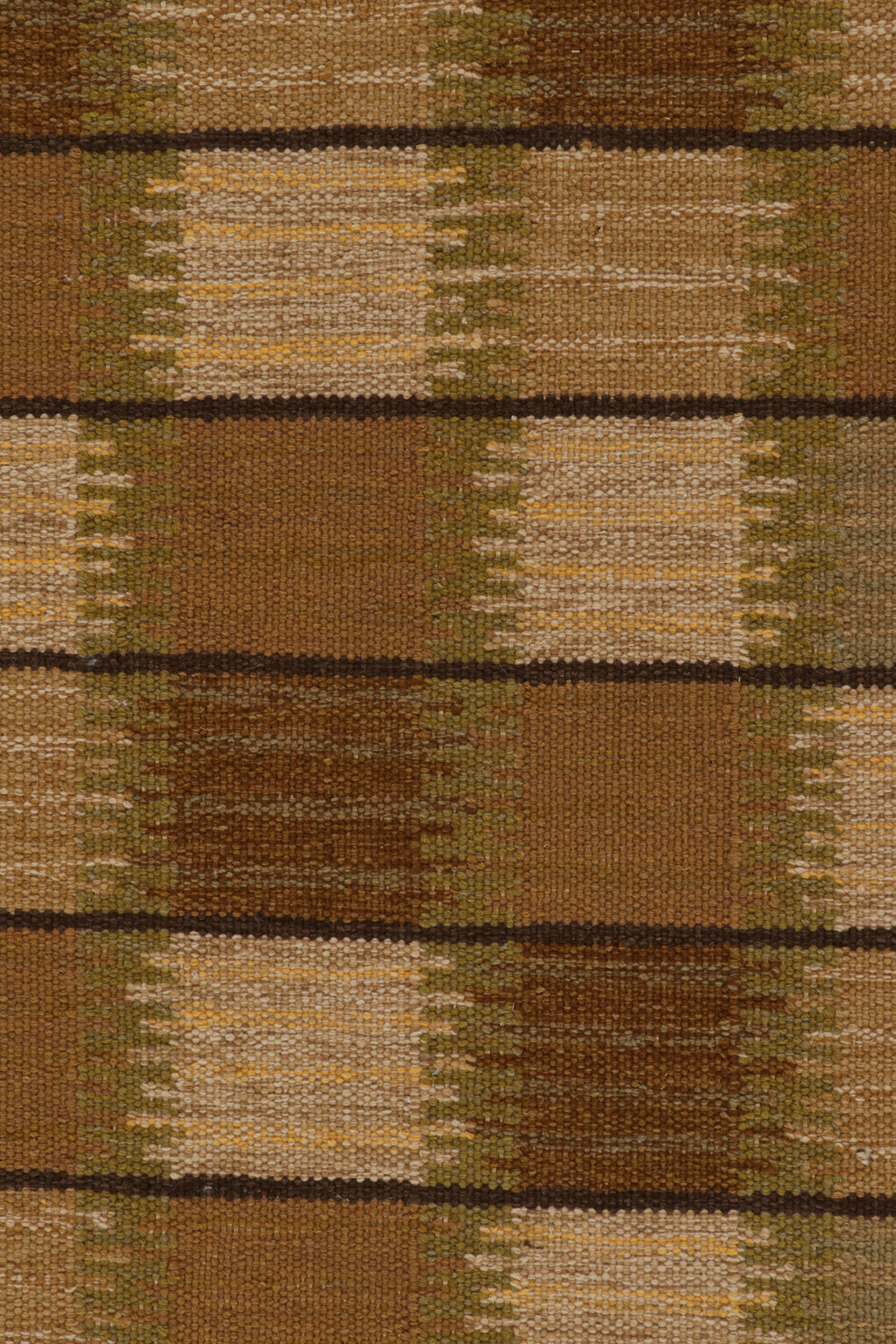 Modern Rug & Kilim’s Scandinavian Style Rug with Brown and Beige Geometric Patterns  For Sale