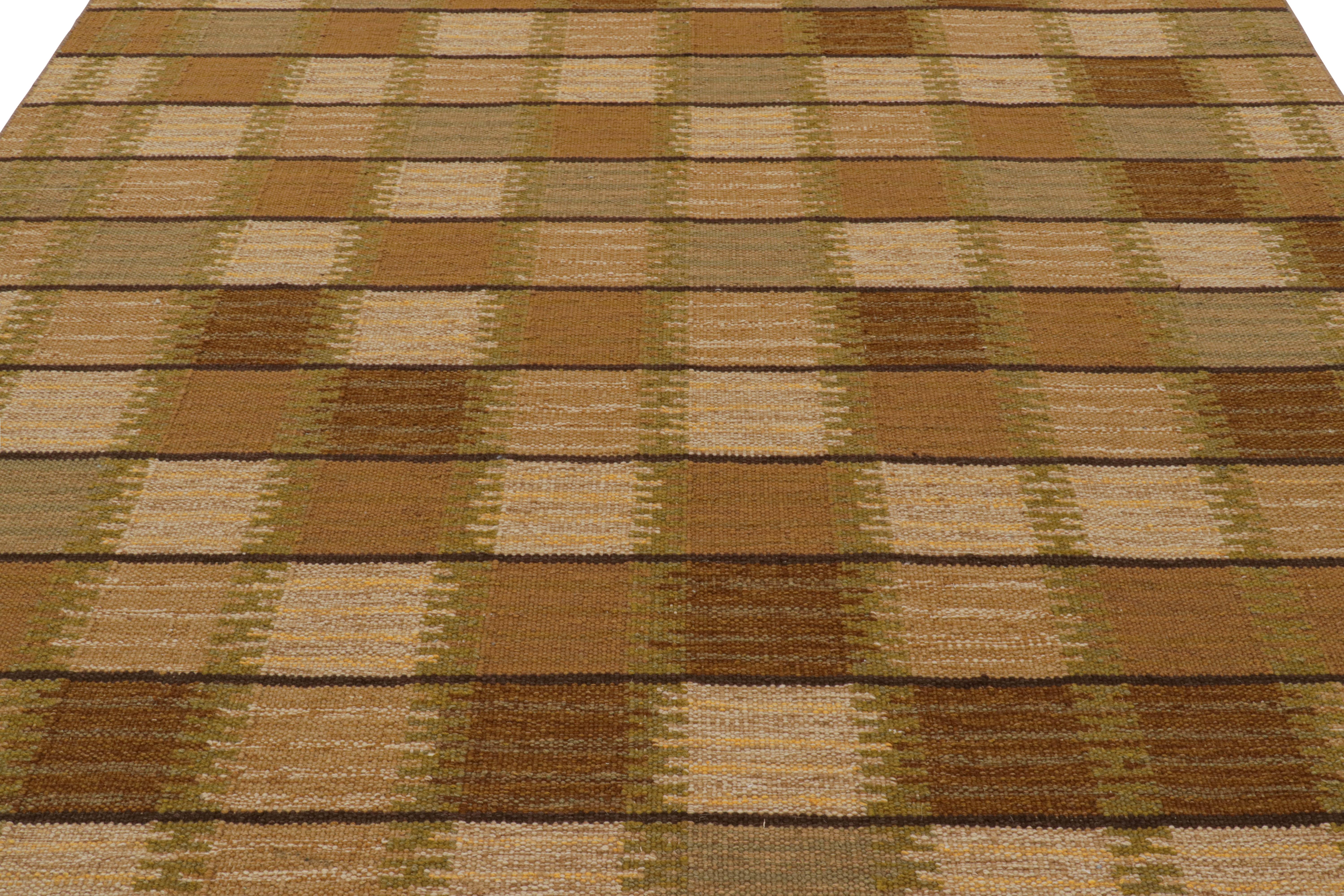 Hand-Woven Rug & Kilim’s Scandinavian Style Rug with Brown and Beige Geometric Patterns  For Sale