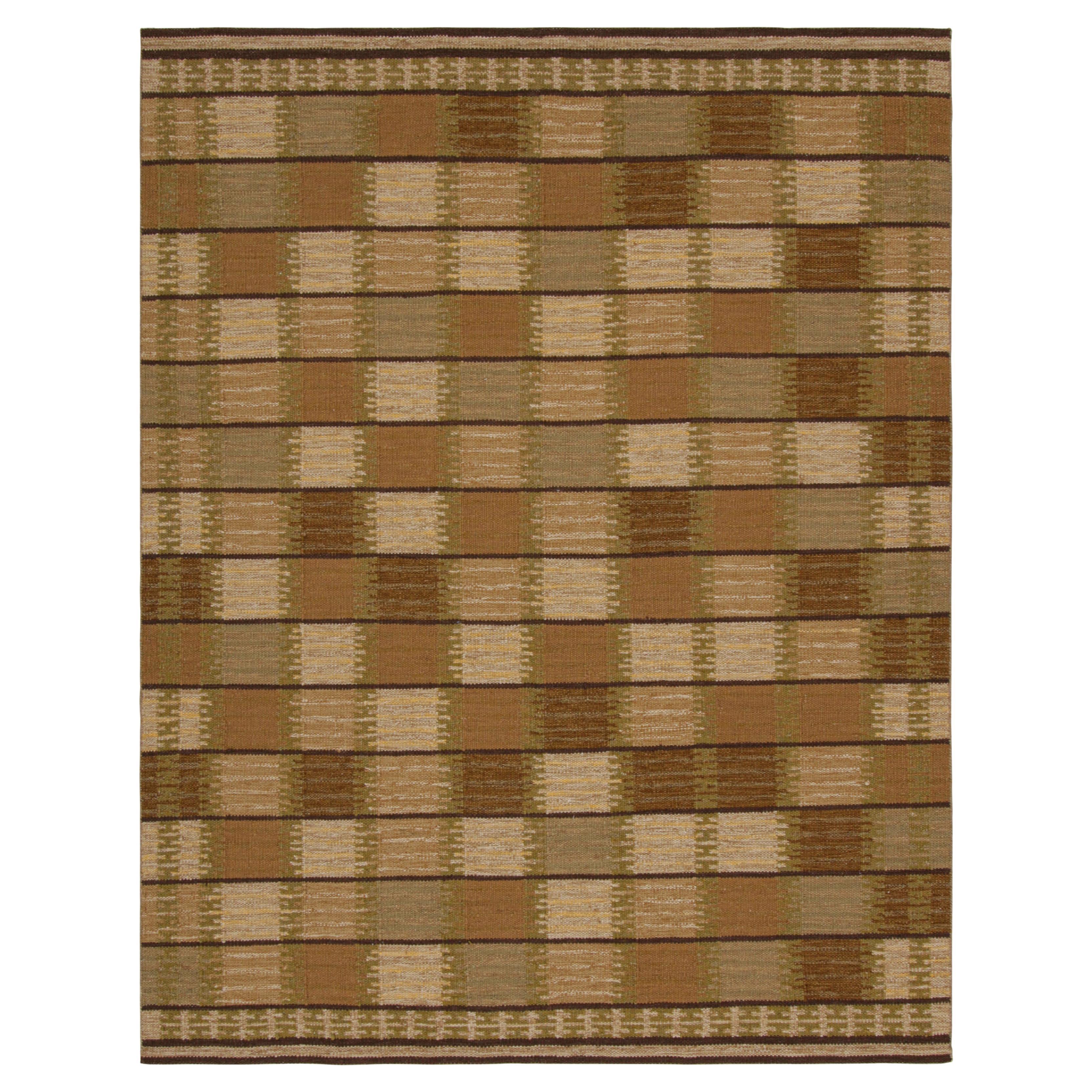 Rug & Kilim’s Scandinavian Style Rug with Brown and Beige Geometric Patterns  For Sale