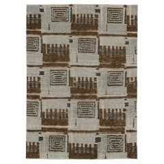 Rug & Kilim’s Scandinavian Style rug with Brown and Blue Geometric Patterns