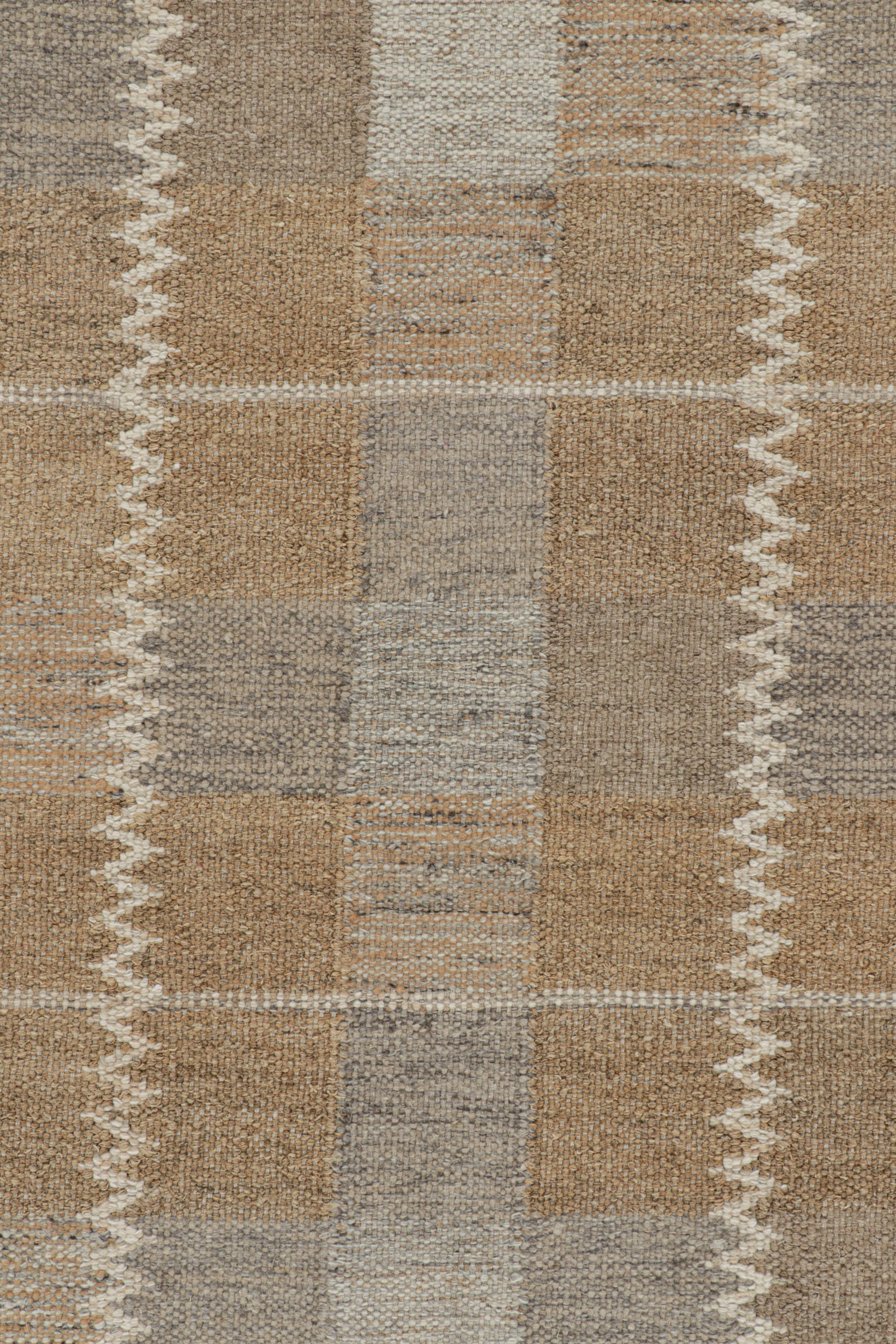 Modern Rug & Kilim’s Scandinavian Style Rug with Brown and Gray Geometric Pattern For Sale