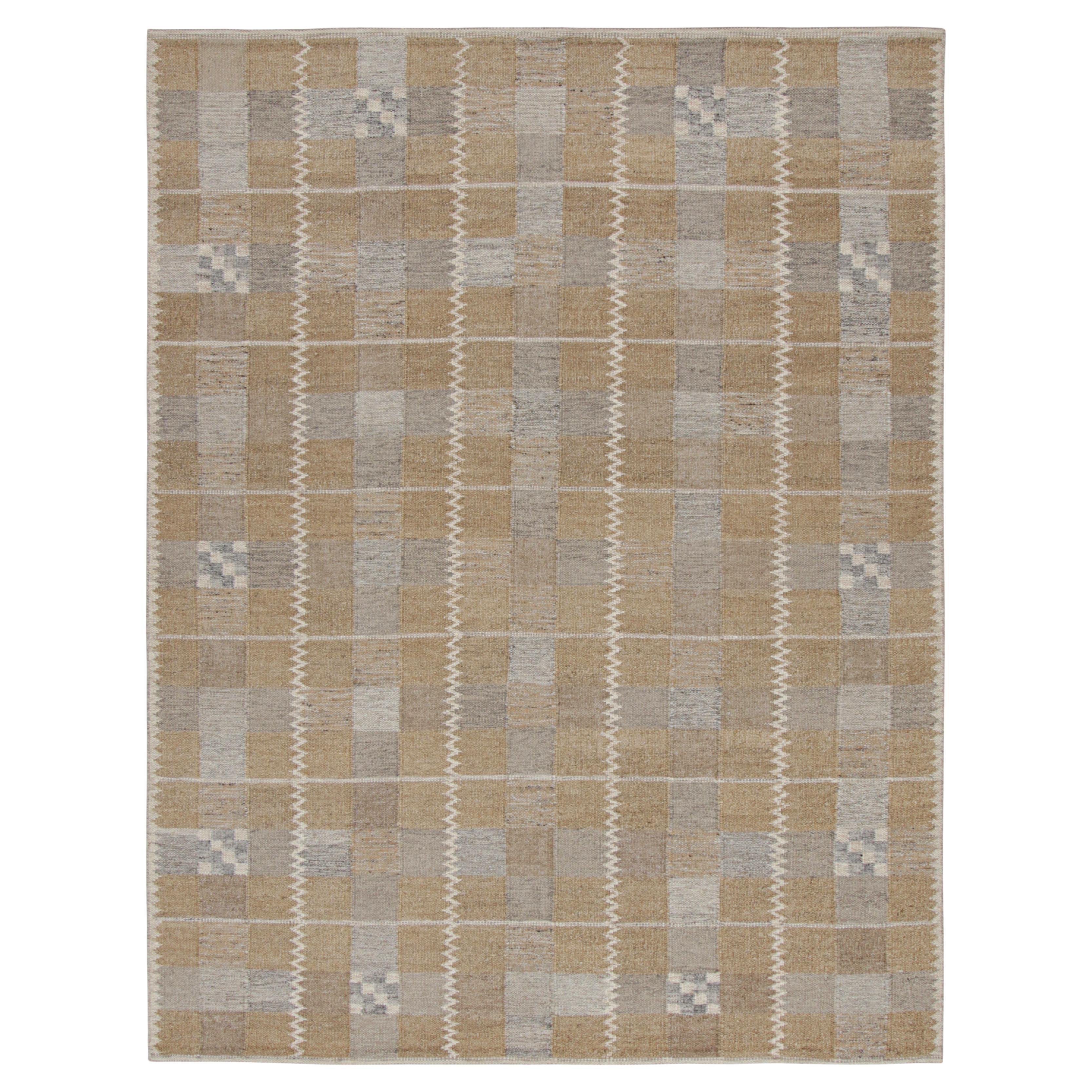 Rug & Kilim’s Scandinavian Style Rug with Brown and Gray Geometric Pattern For Sale