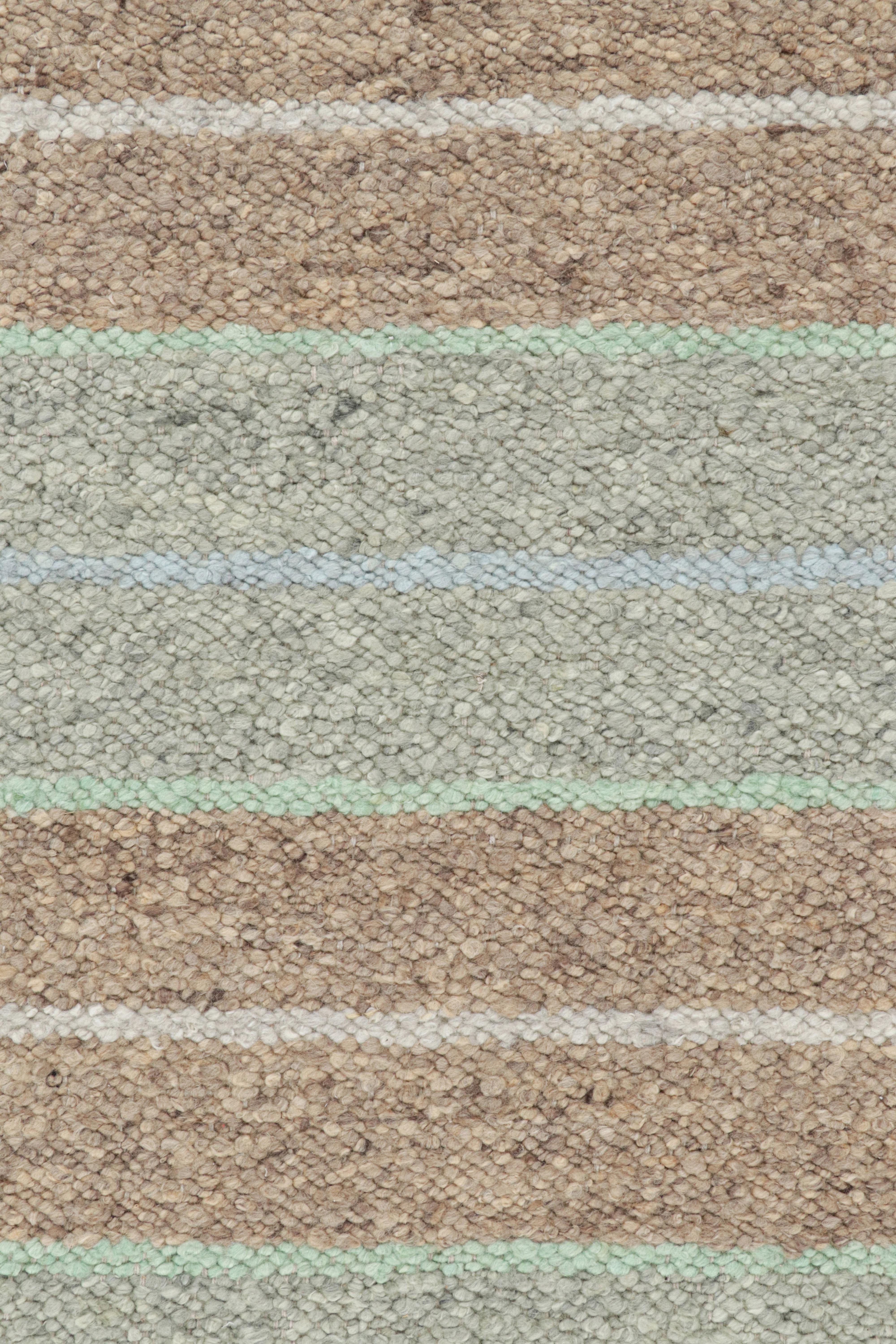 Modern Rug & Kilim’s Scandinavian Style Rug with Brown and Green Geometric Patterns For Sale