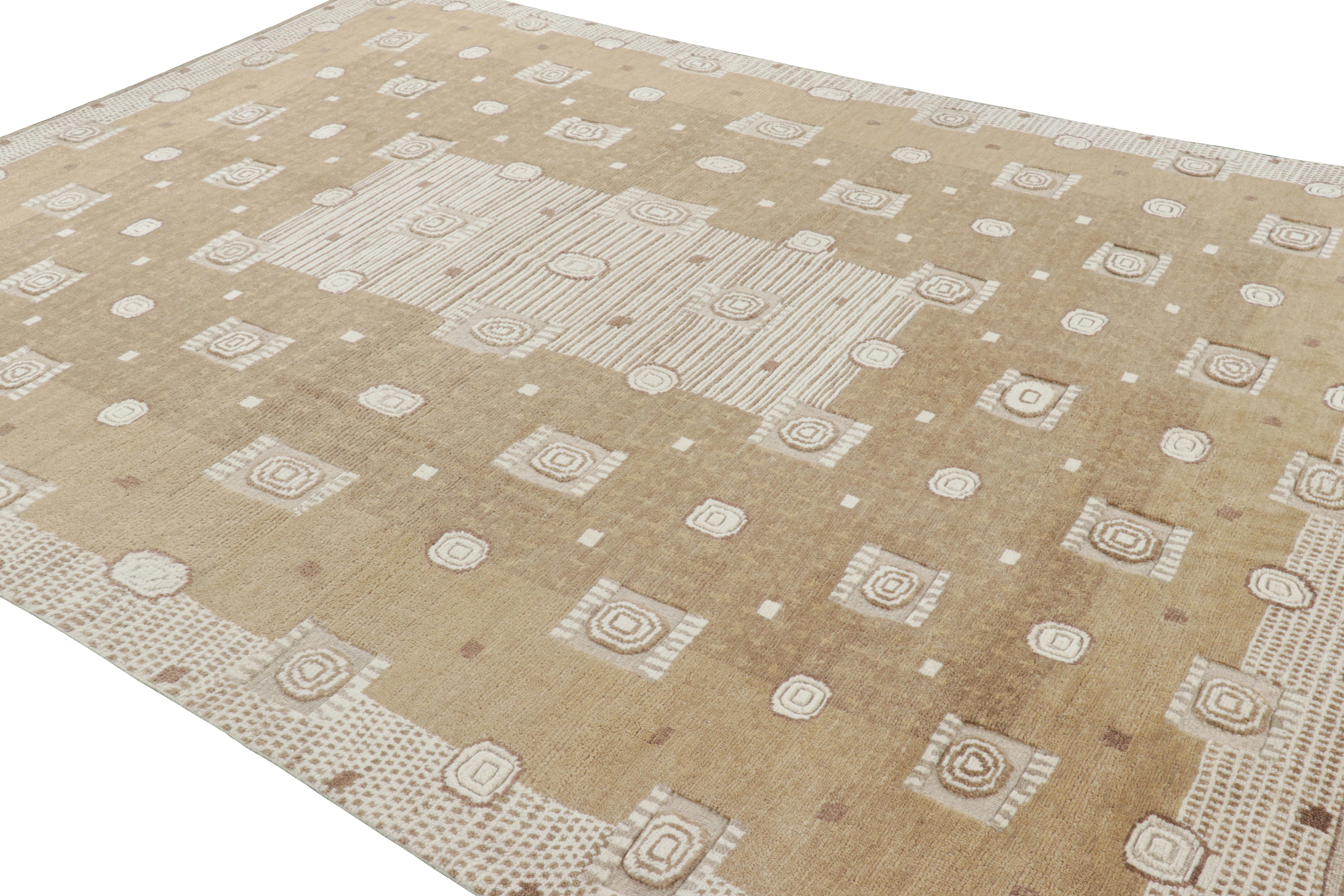 Rug & Kilim's Teppich im skandinavischen Stil mit braunen und weißen geometrischen Mustern (Handgeknüpft) im Angebot