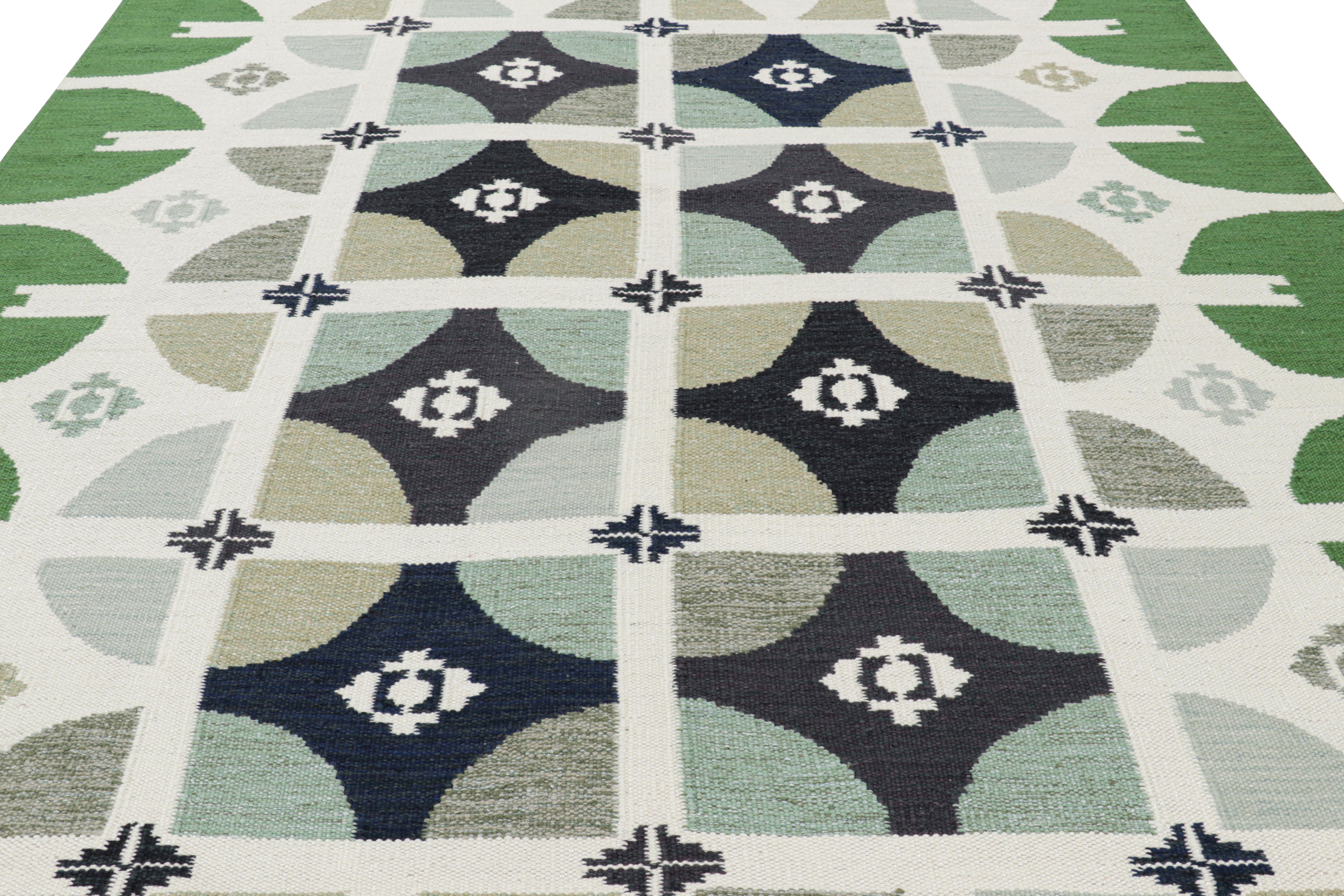 This 9x11 Scandinavian kilim, hand woven in wool, from our celebrated flat weave texture of the titular, award-winning collection, enjoys the finesse of Swedish aesthetics with a geometric pattern. 

On the design: 

Admirers of the craft may admire