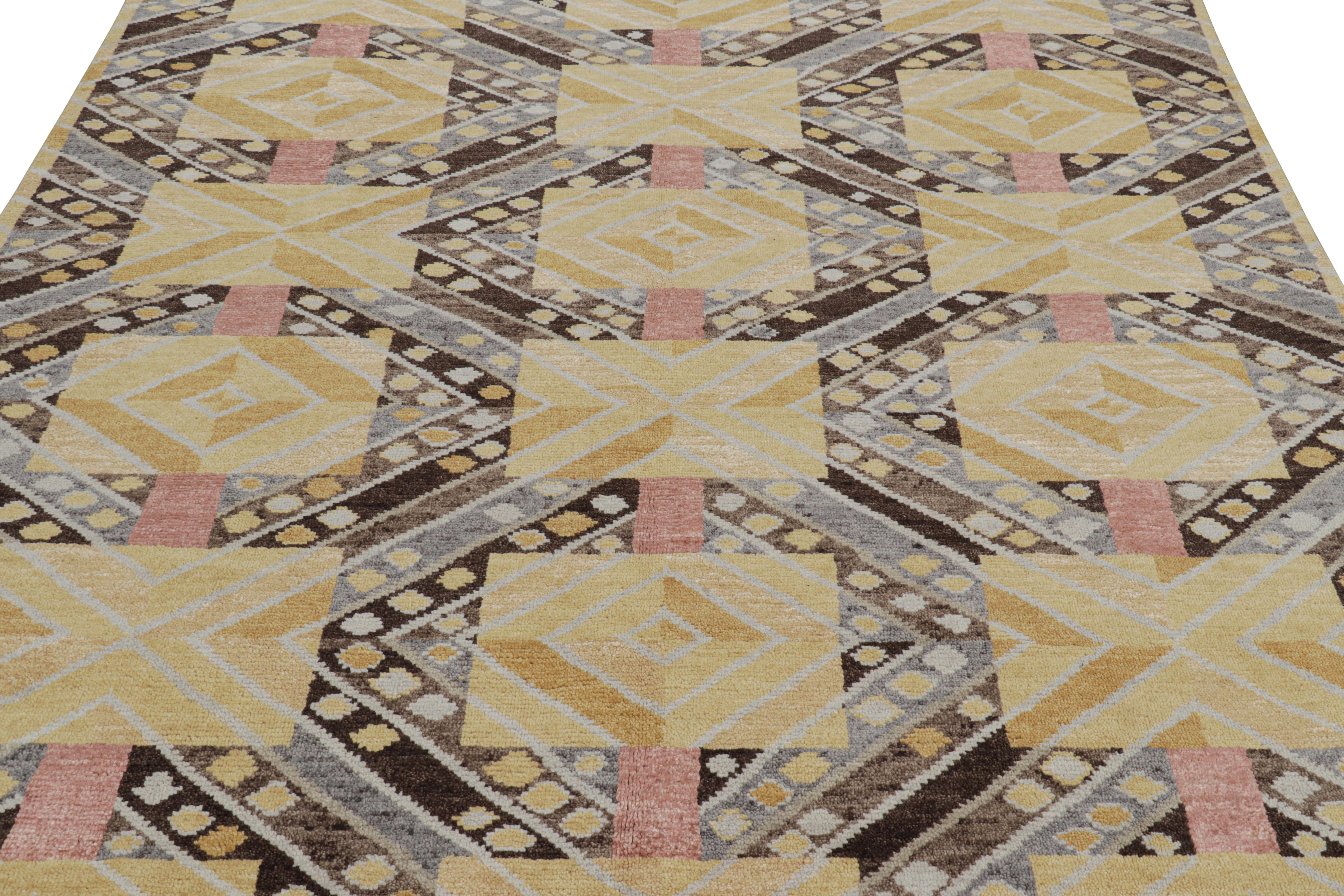 Made with hand-knotted wool and silk, this 7x10 rug is an exciting new addition to Rug & Kilim's Scandinavian rug collection—a contemporary reimagining of Swedish Minimalism and vintage rugs and textiles of Rollakan and Rya traditions.

On the