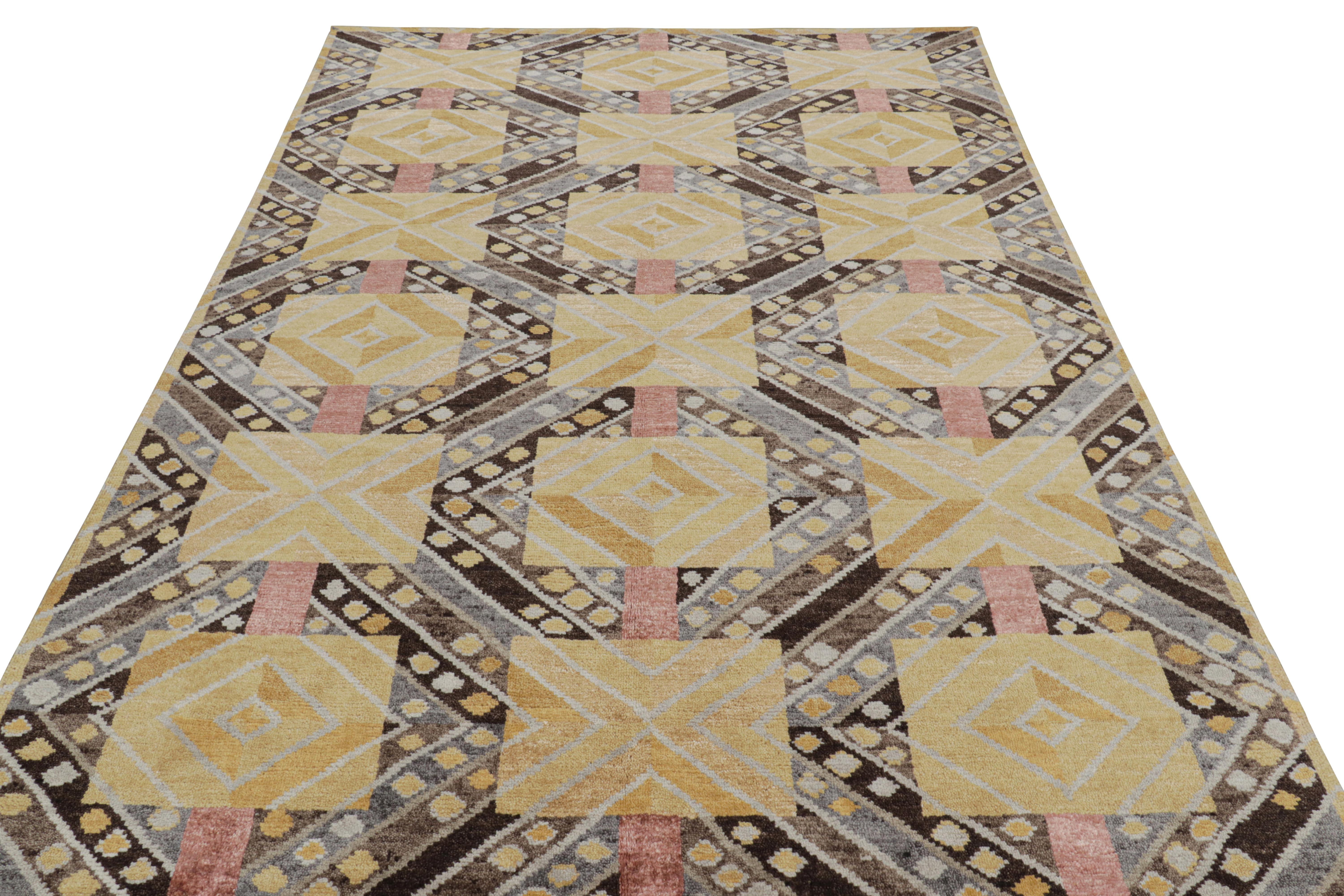 Indian Rug & Kilim’s Scandinavian Style Rug with Colorful Geometric Patterns For Sale