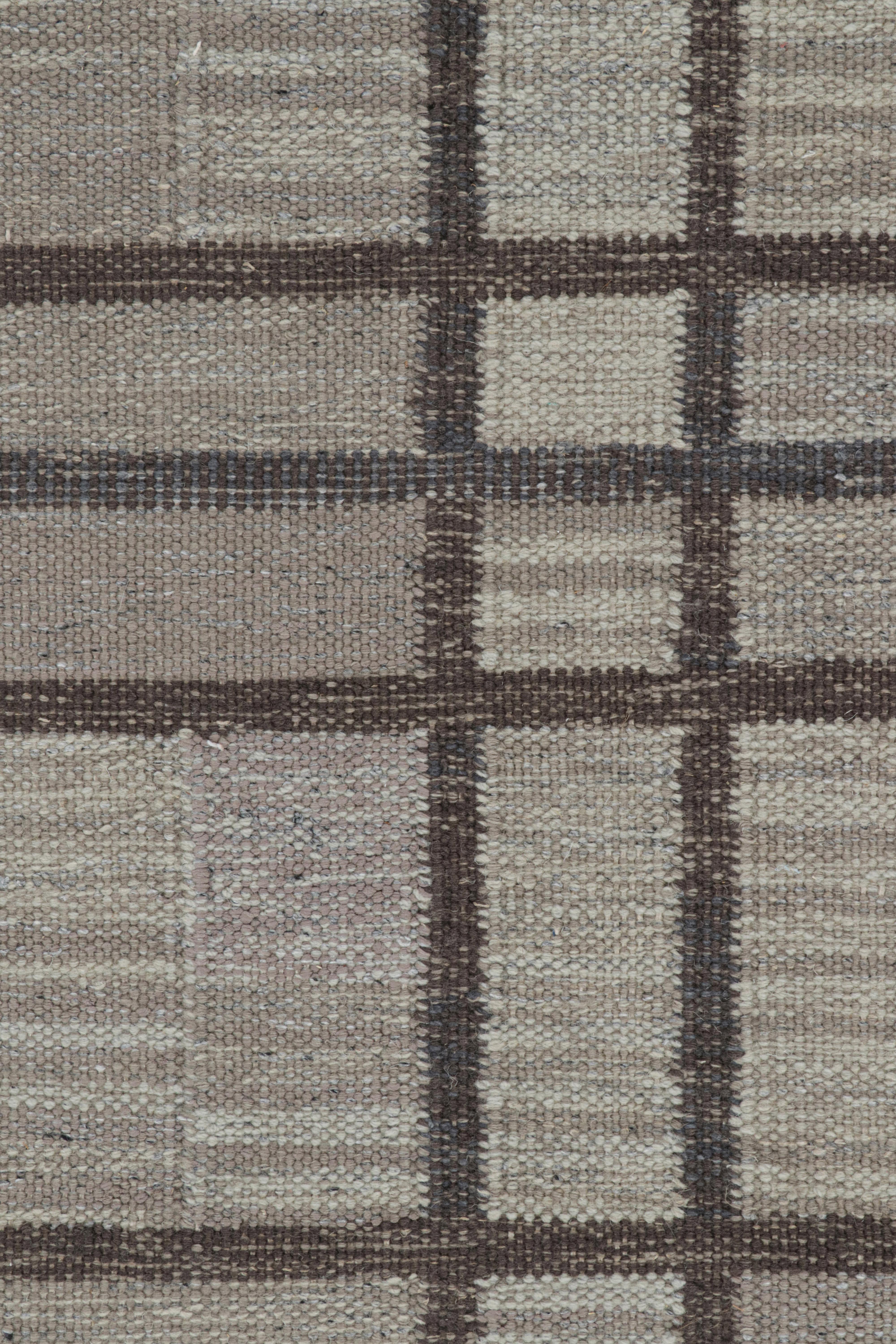 Modern Rug & Kilim’s Scandinavian Style Rug with Geometric Patterns in Tones of Brown For Sale