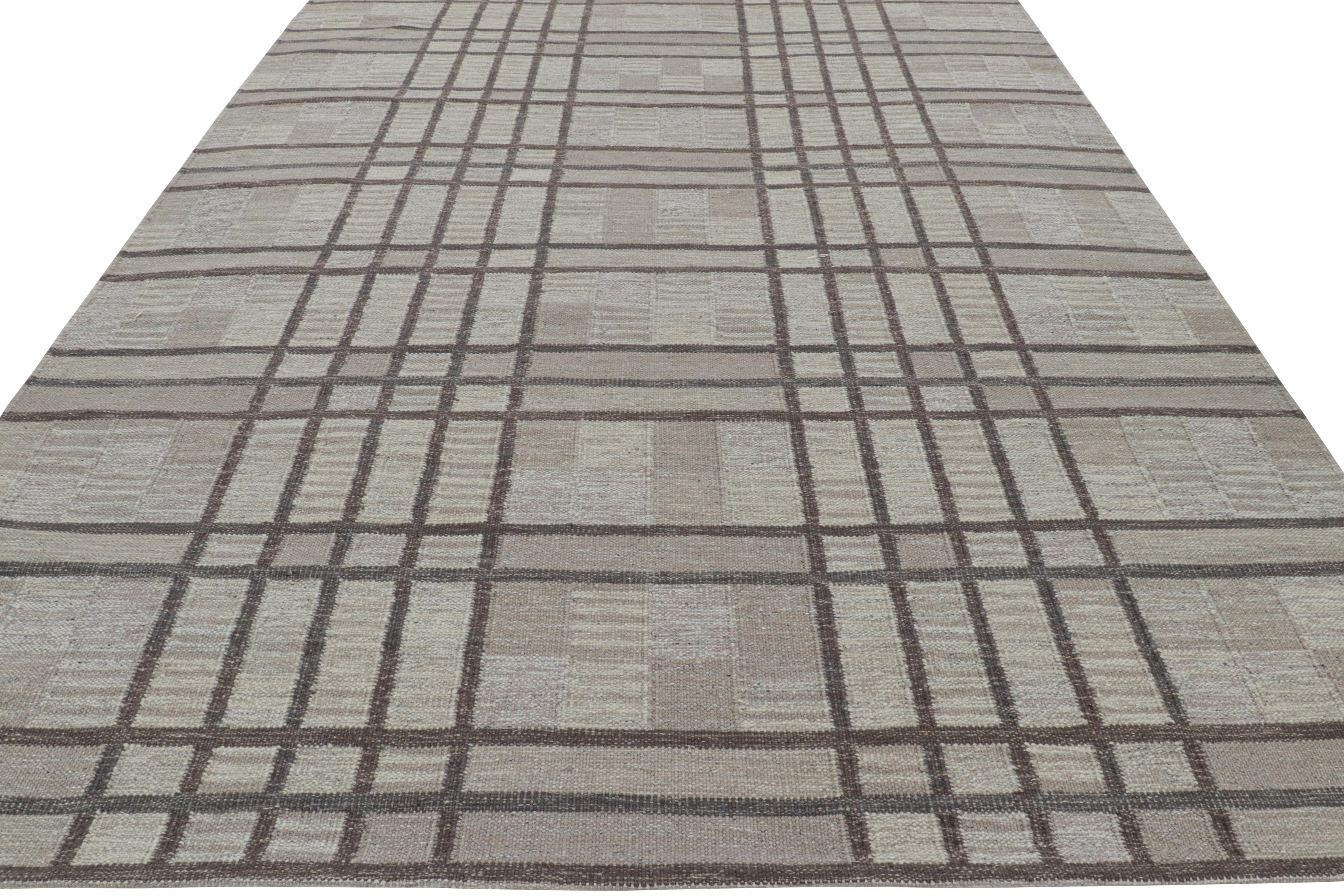 Hand-Woven Rug & Kilim’s Scandinavian Style Rug with Geometric Patterns in Tones of Brown For Sale