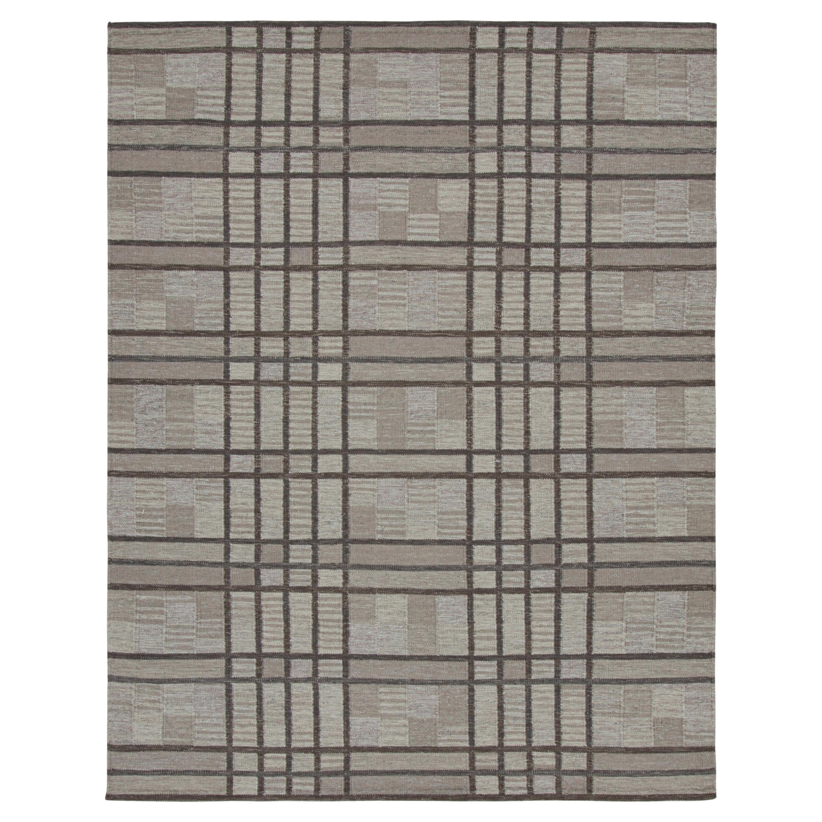 Rug & Kilim’s Scandinavian Style Rug with Geometric Patterns in Tones of Brown For Sale