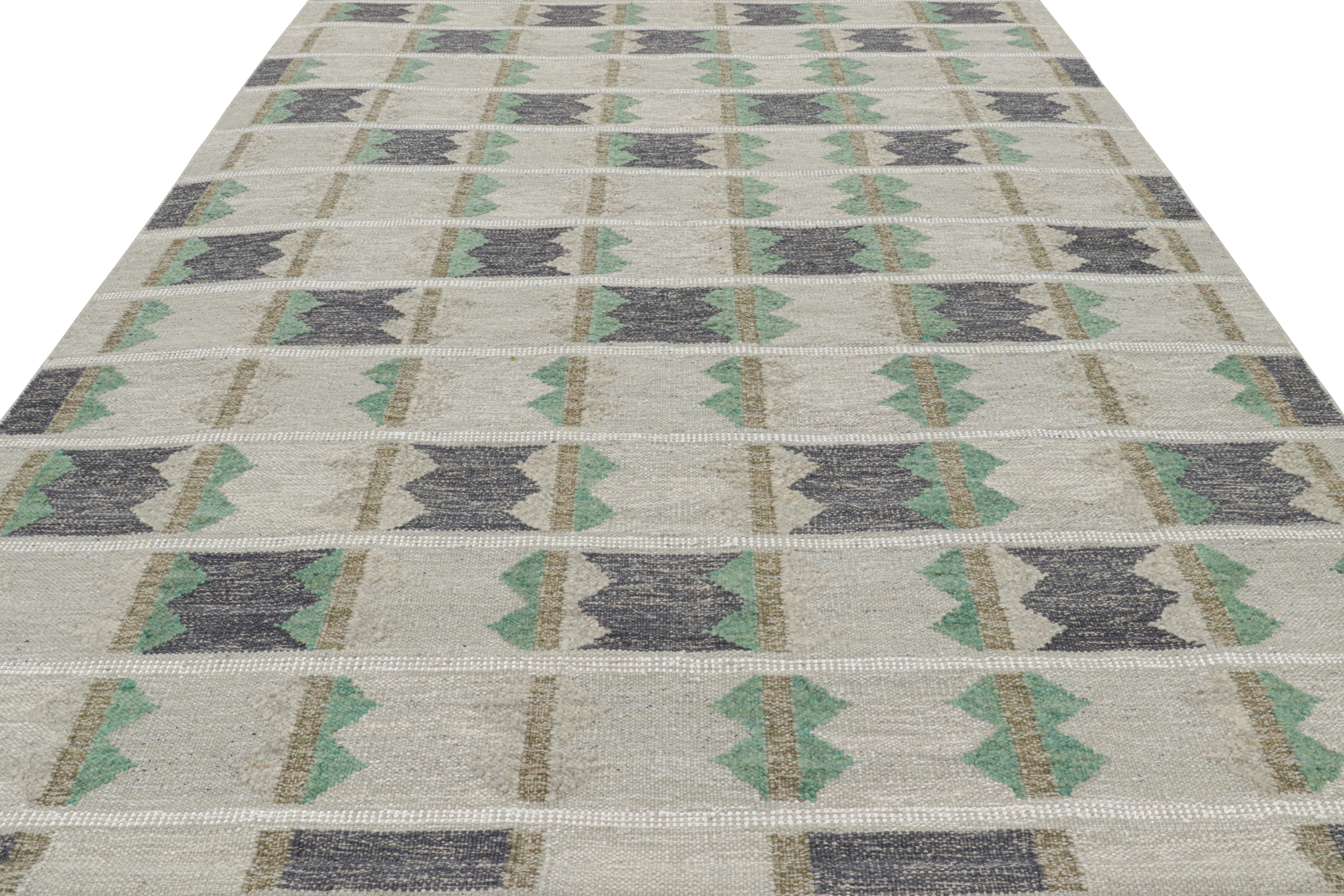 Rug & Kilim's Teppich im skandinavischen Stil mit geometrischen Mustern in Grüntönen (Handgewebt) im Angebot
