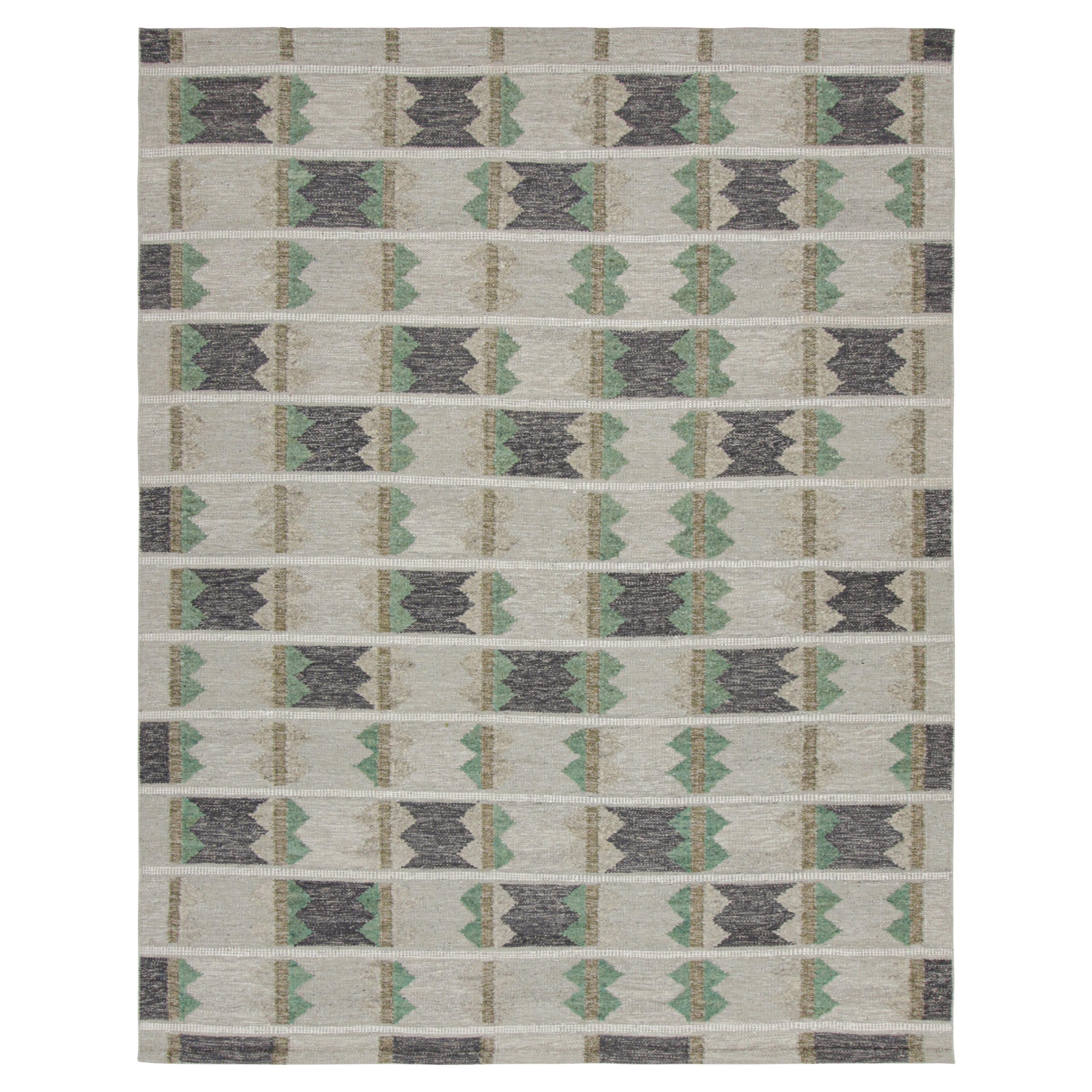 Rug & Kilim's Teppich im skandinavischen Stil mit geometrischen Mustern in Grüntönen im Angebot