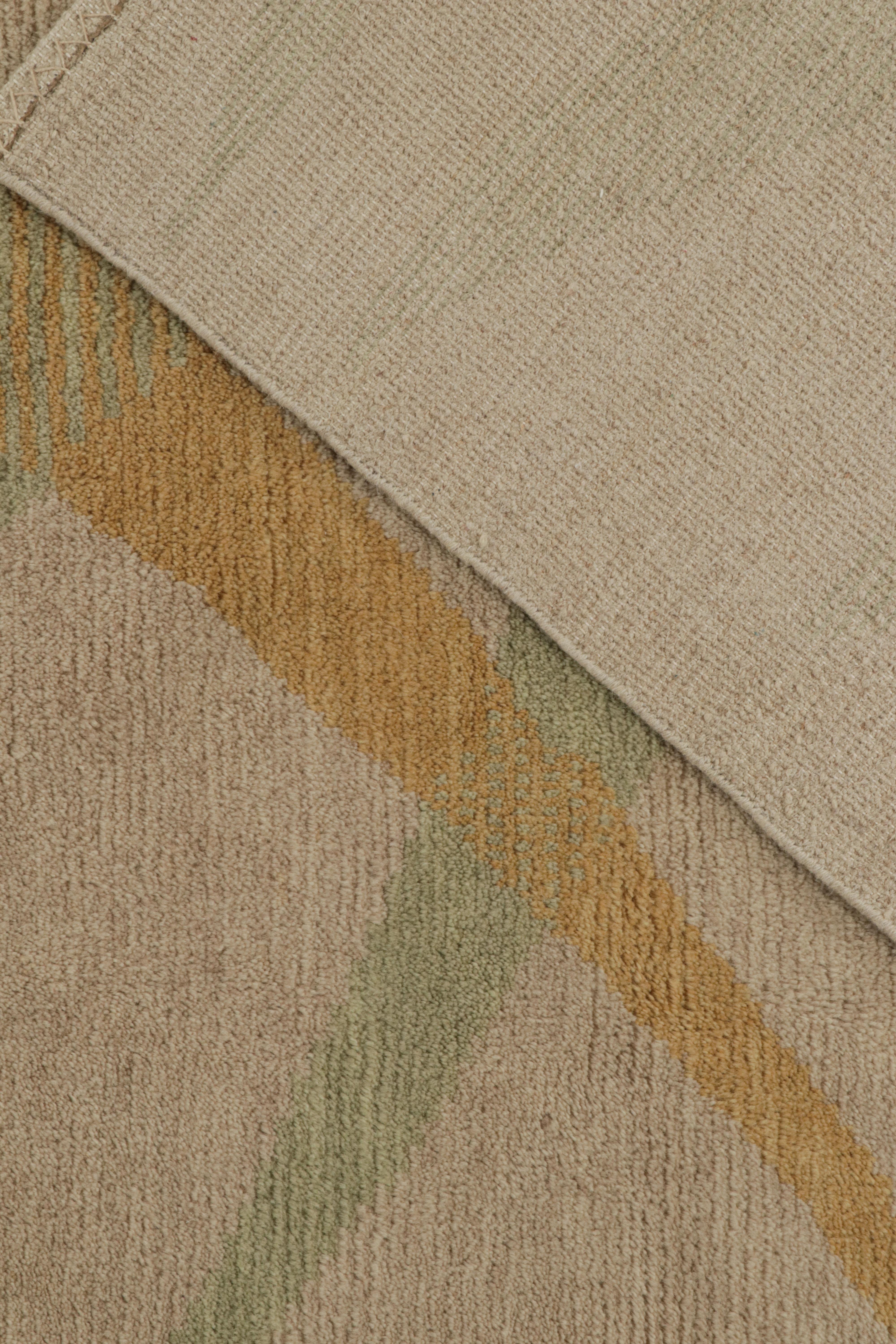 Contemporary Rug & Kilim’s Scandinavian Style Rug with Gold and Green Geometric Patterns For Sale