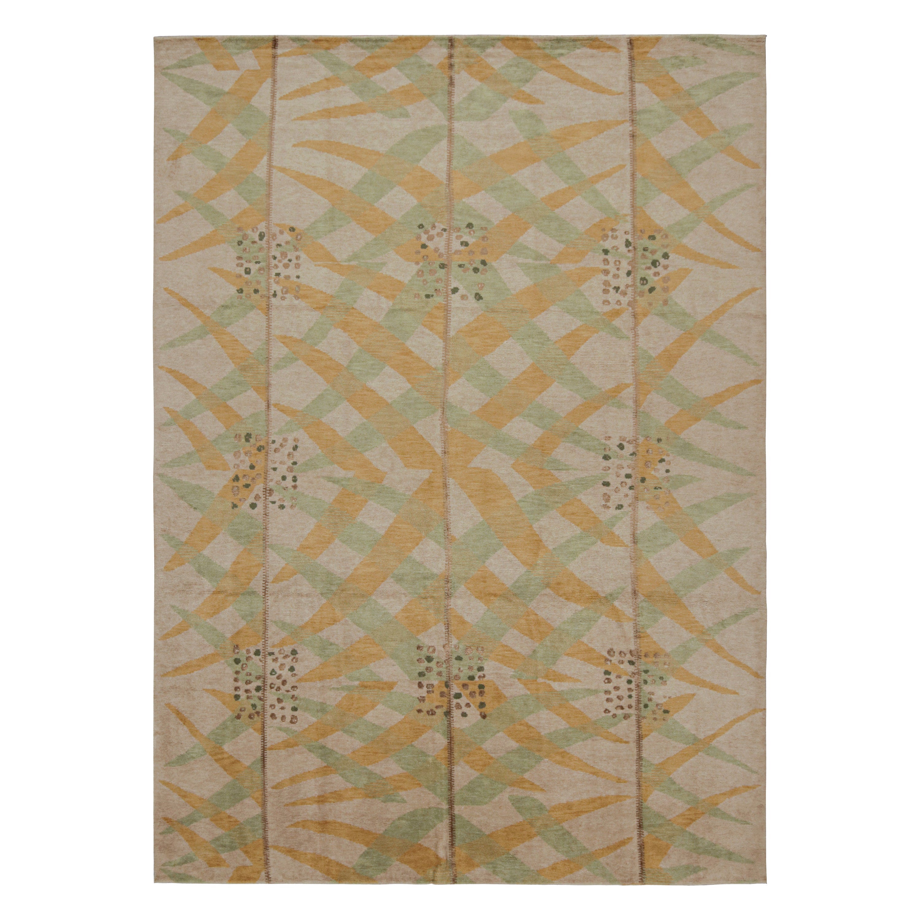 Rug & Kilim’s Scandinavian Style Rug with Gold and Green Geometric Patterns For Sale