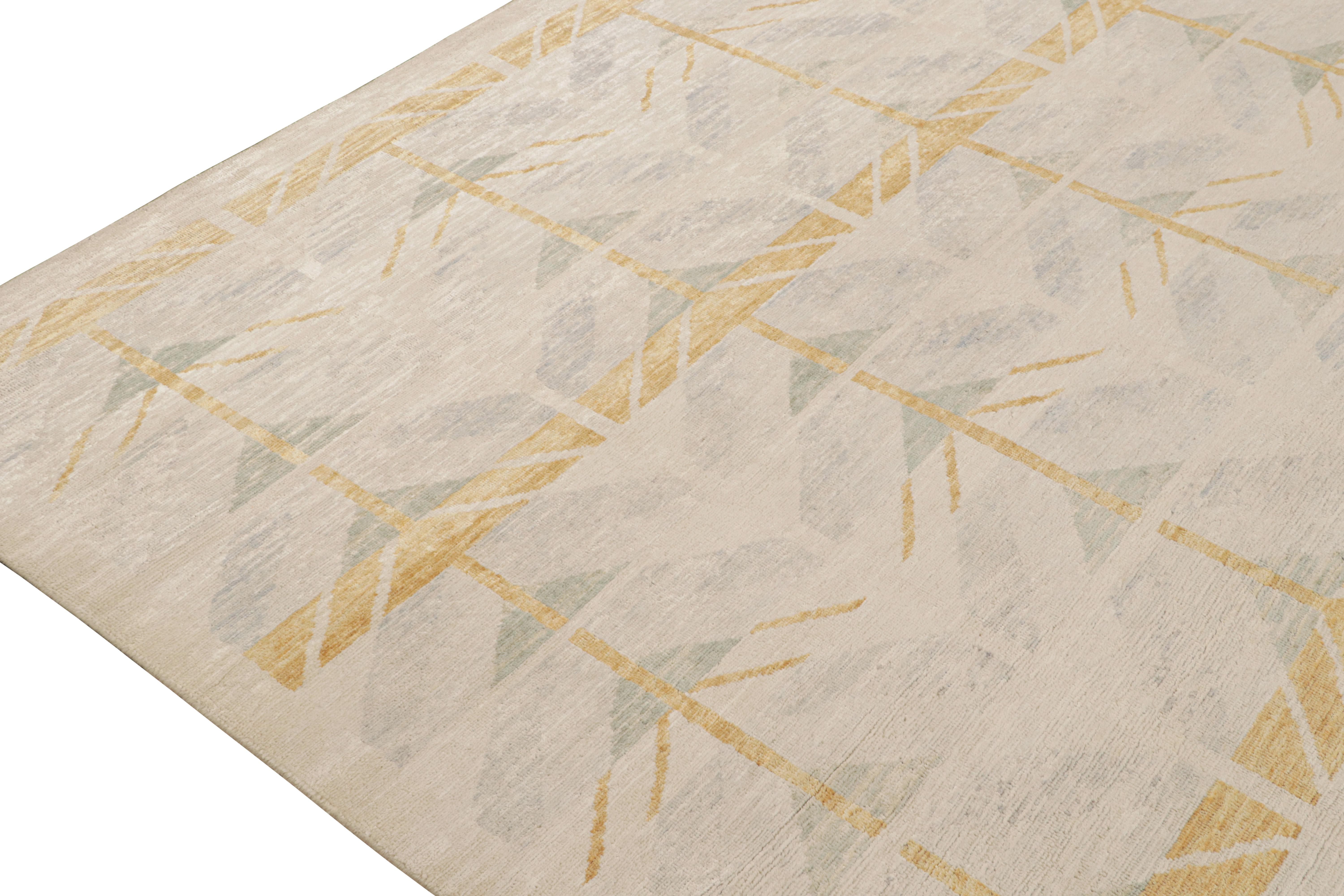 Modern Rug & Kilim’s Scandinavian-Style Rug with Gold & Beige Geometric Patterns  For Sale