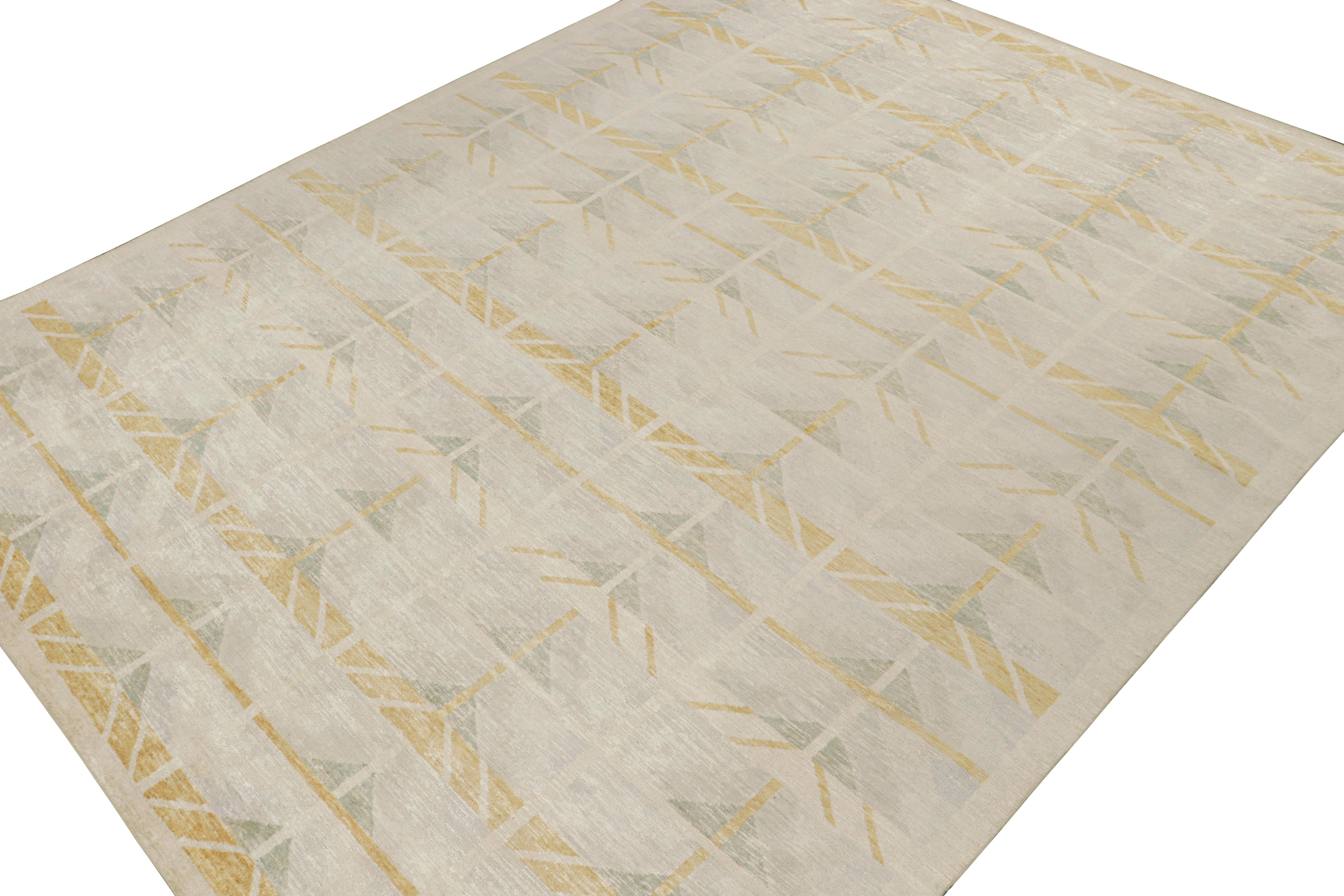 Indiano Rug & Kilim: tappeto in stile scandinavo con motivi geometrici oro e beige in vendita