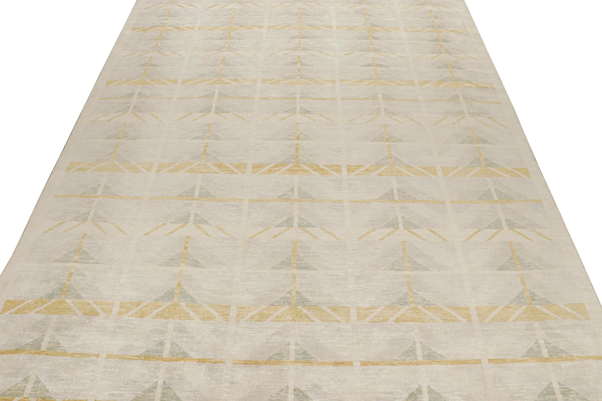 Hand-Knotted Rug & Kilim’s Scandinavian-Style Rug with Gold & Beige Geometric Patterns For Sale