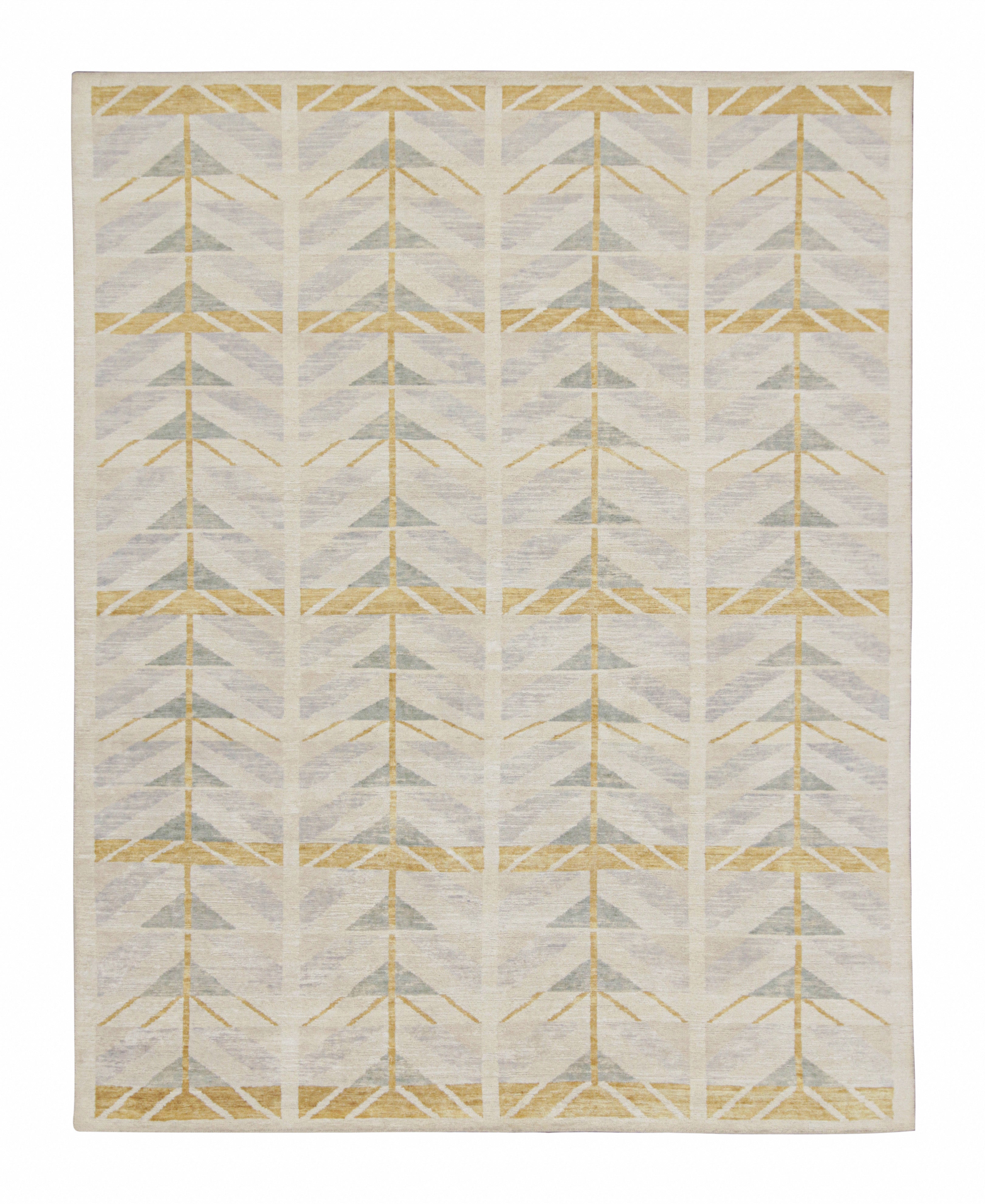 Rug & Kilim’s Scandinavian-Style Rug with Gold & Beige Geometric Patterns For Sale