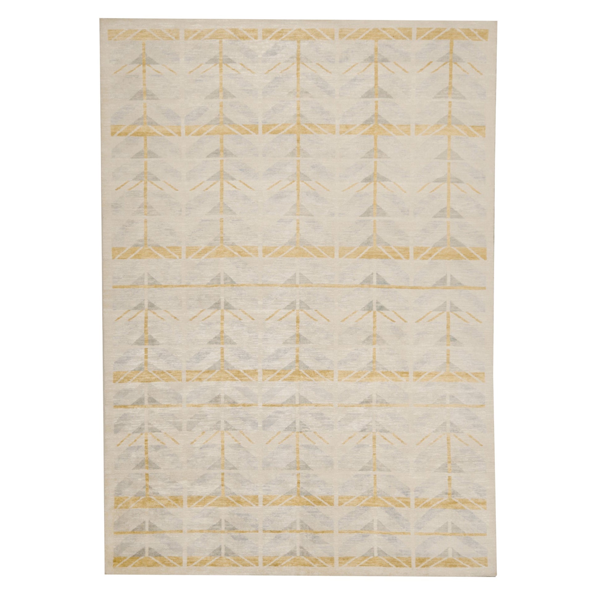 Rug & Kilim’s Scandinavian-Style Rug with Gold & Beige Geometric Patterns  For Sale
