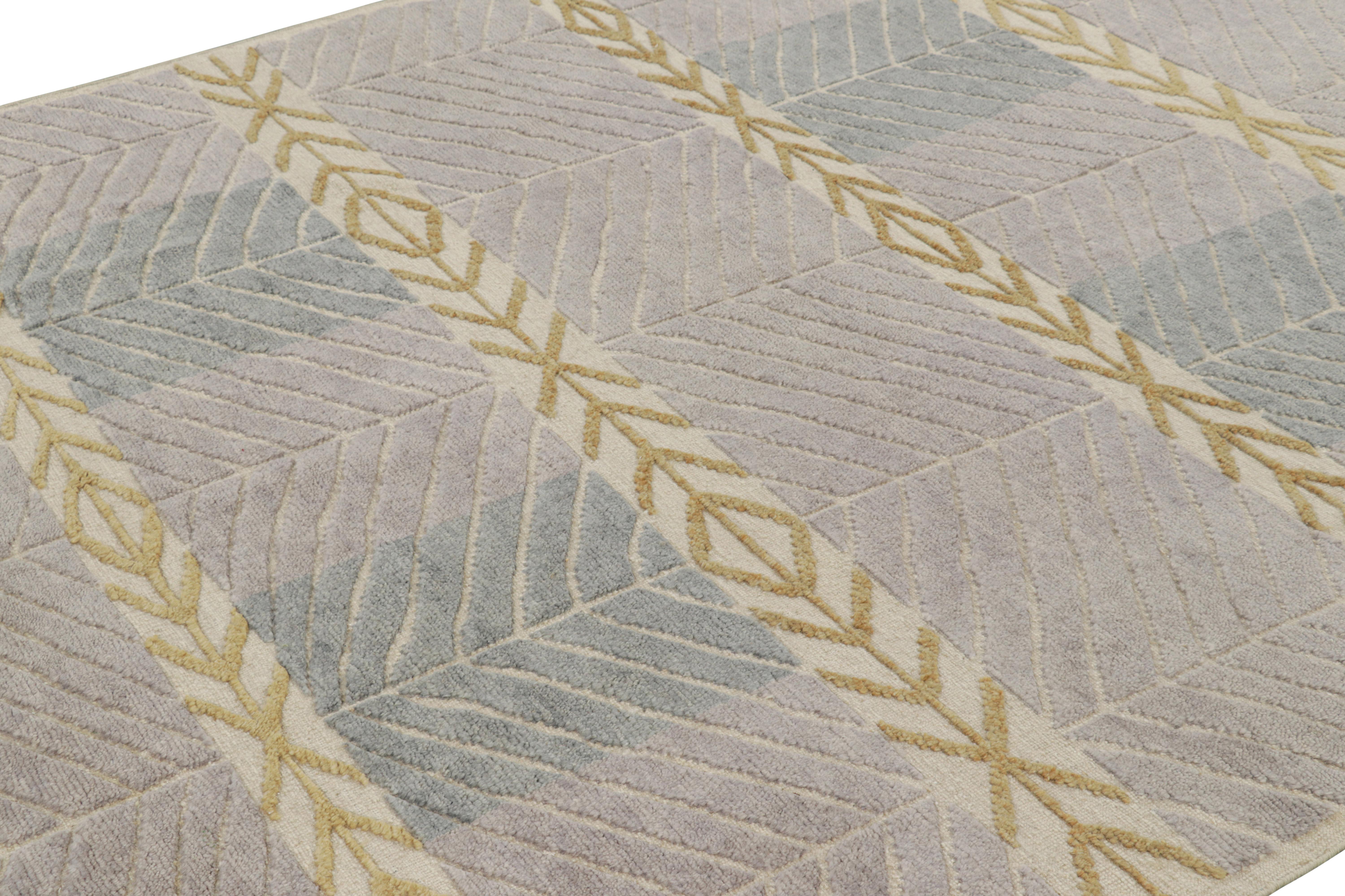 Dieser 8x10 große Teppich aus handgeknüpfter Wolle und Seide ist eine aufregende neue Ergänzung der skandinavischen Teppichkollektion von Rug & Kilim - eine zeitgenössische Neuinterpretation des schwedischen Minimalismus und der Vintage-Teppiche und