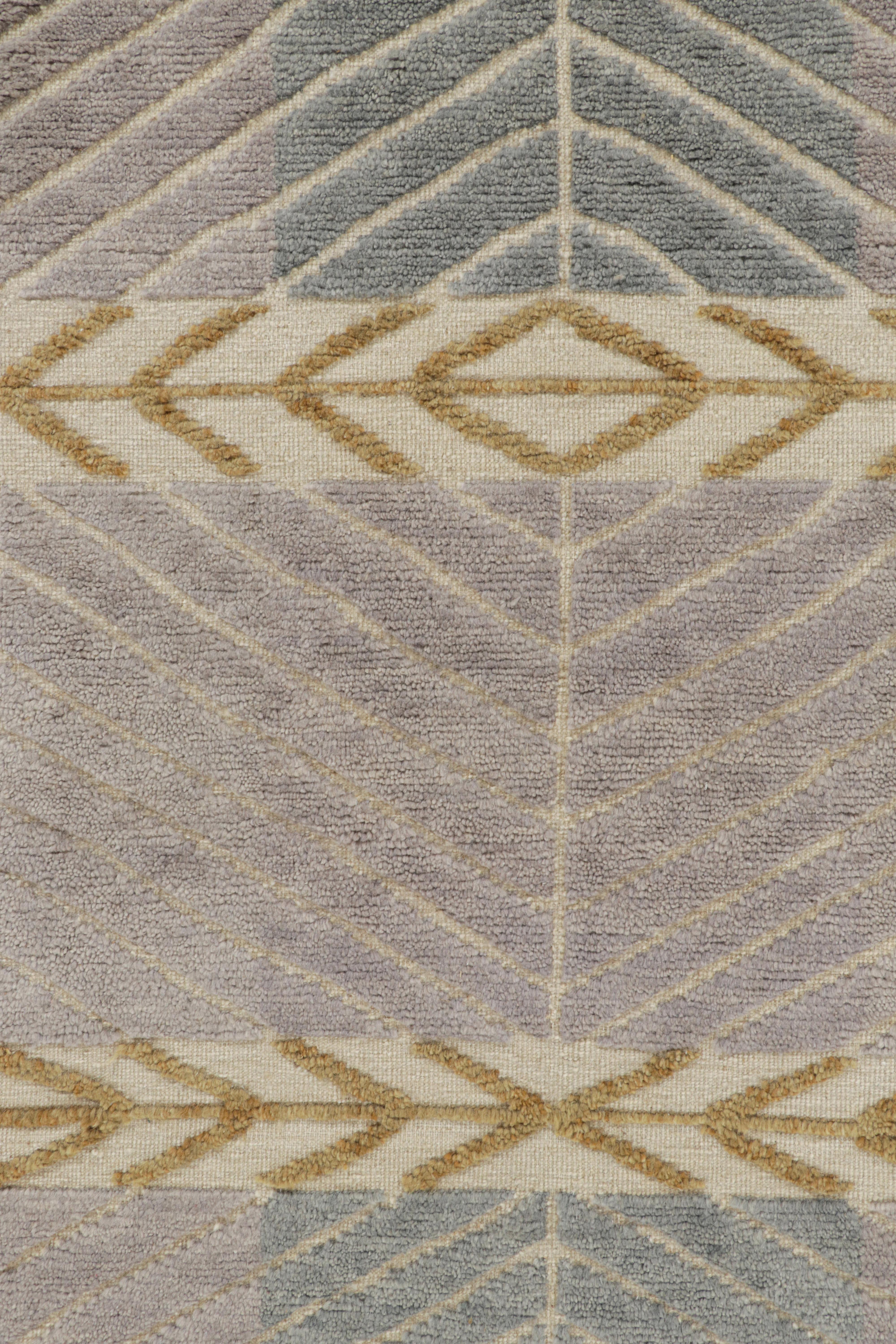 Modern Rug & Kilim’s Scandinavian Style Rug with Gray and Beige-Brown Geometric Pattern For Sale