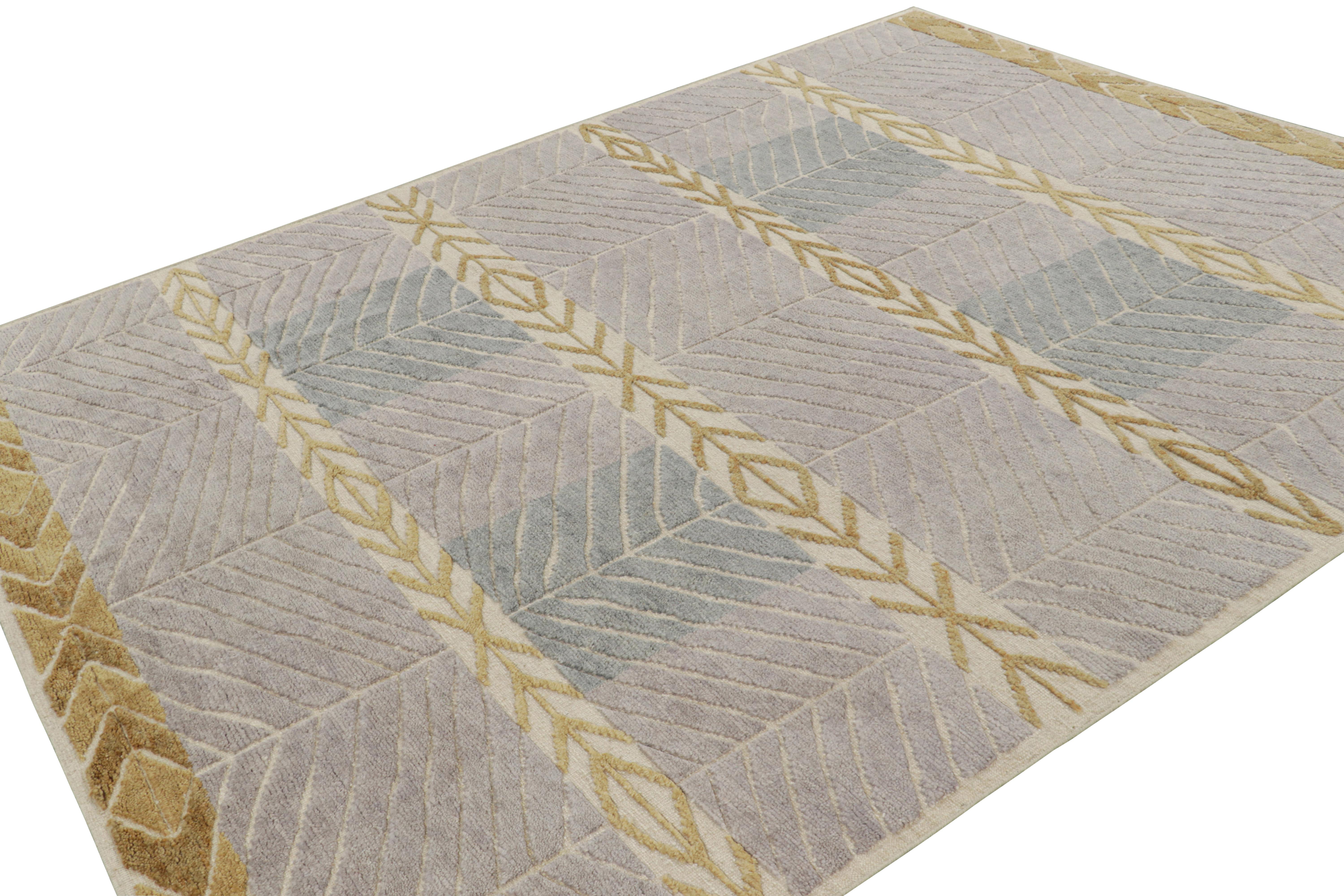 Hand-Knotted Rug & Kilim’s Scandinavian Style Rug with Gray and Beige-Brown Geometric Pattern For Sale