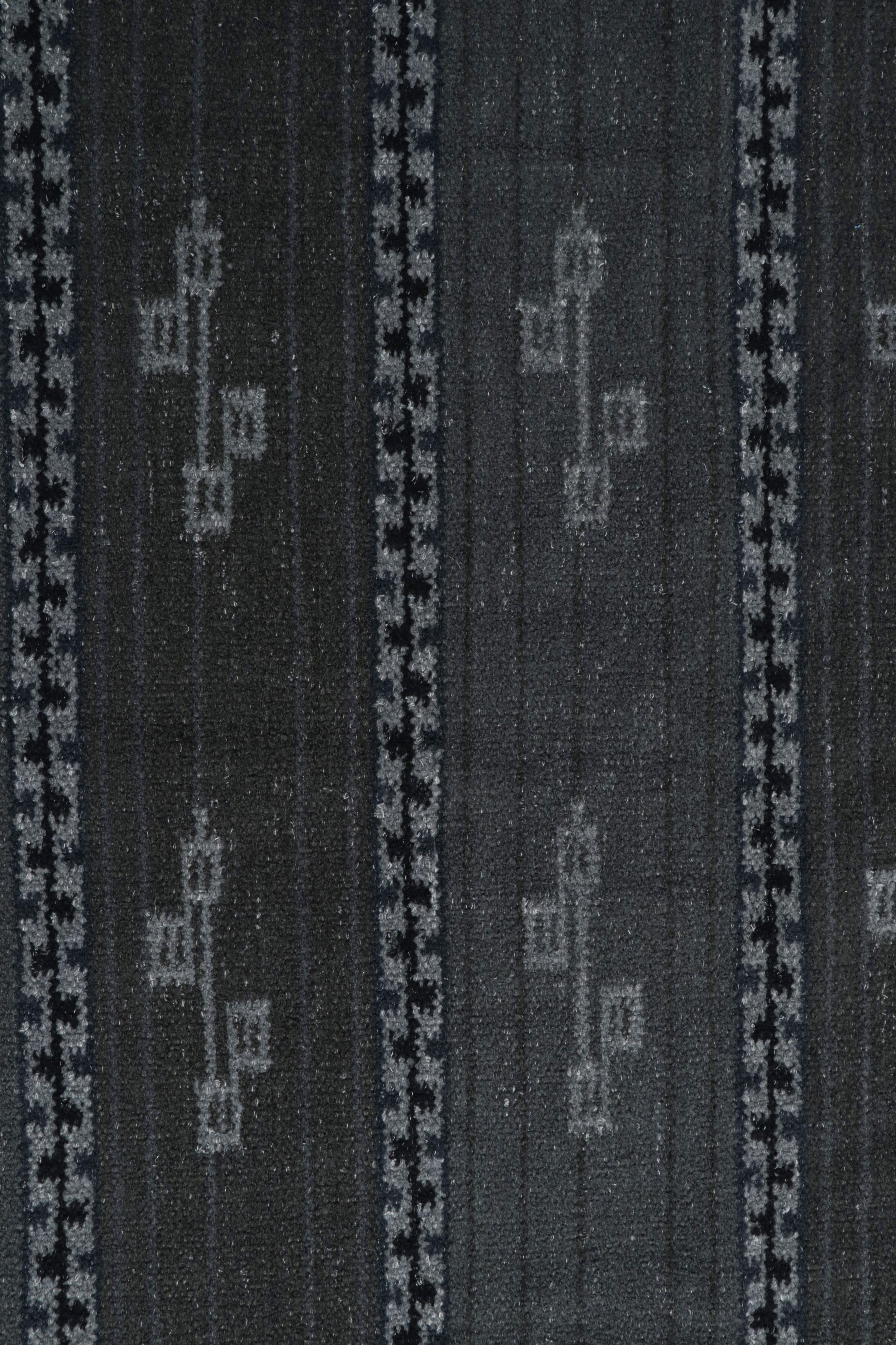 Indian Rug & Kilim’s Scandinavian Style Rug with Gray and Blue Geometric Patterns For Sale