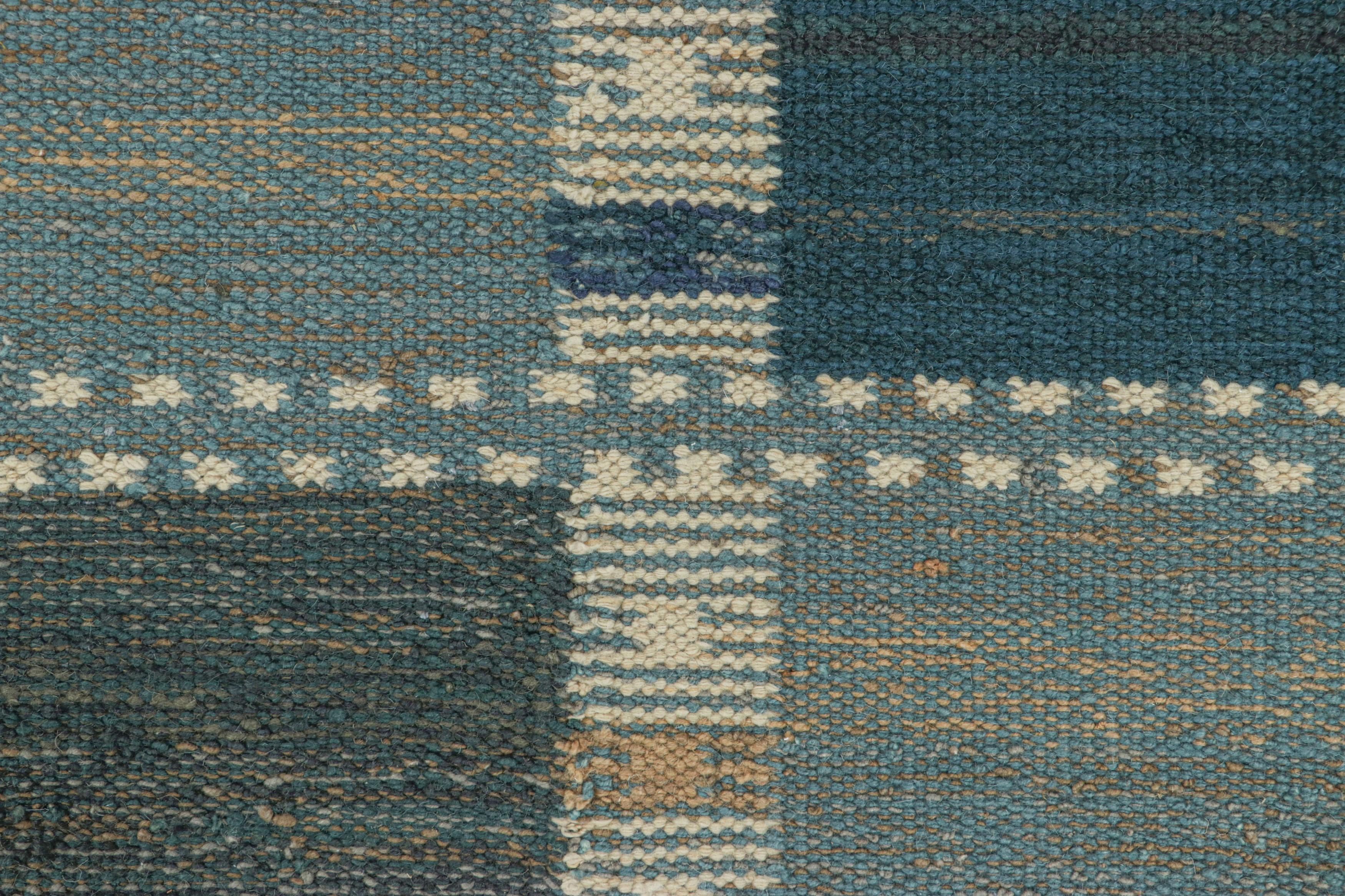 Scandinavian Modern Rug & Kilim’s Scandinavian Style Rug with Gray and Blue Geometric Patterns For Sale