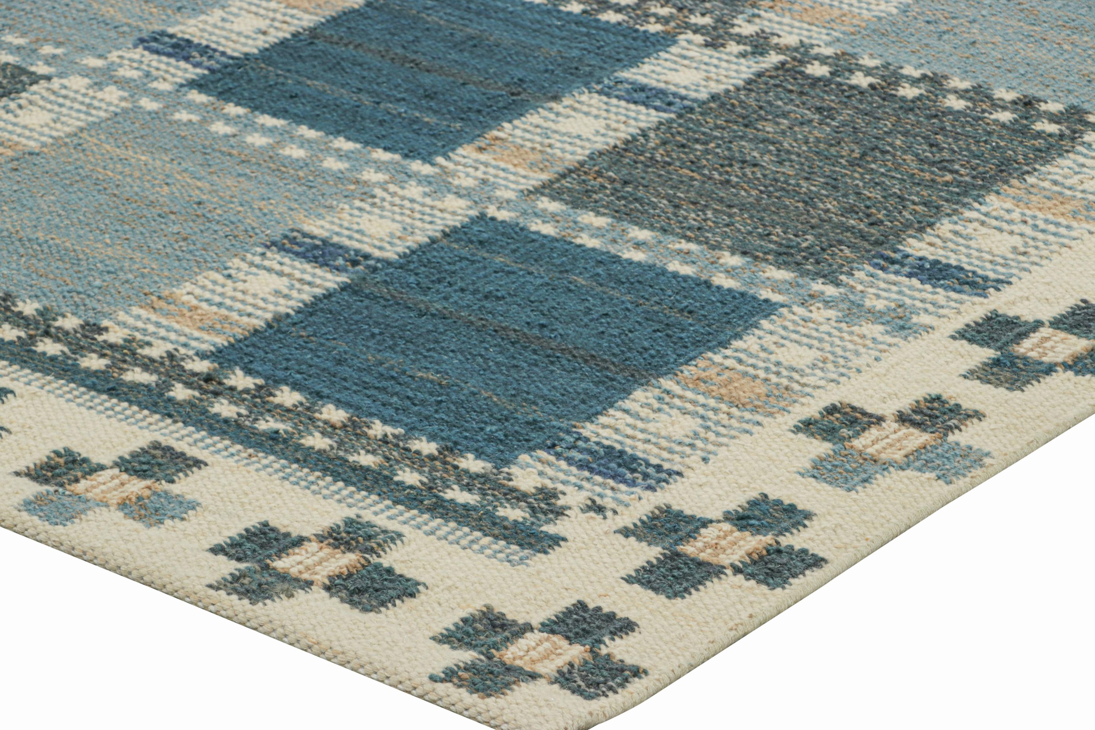 Rug & Kilim’s Scandinavian Style Rug with Gray and Blue Geometric Patterns In New Condition For Sale In Long Island City, NY