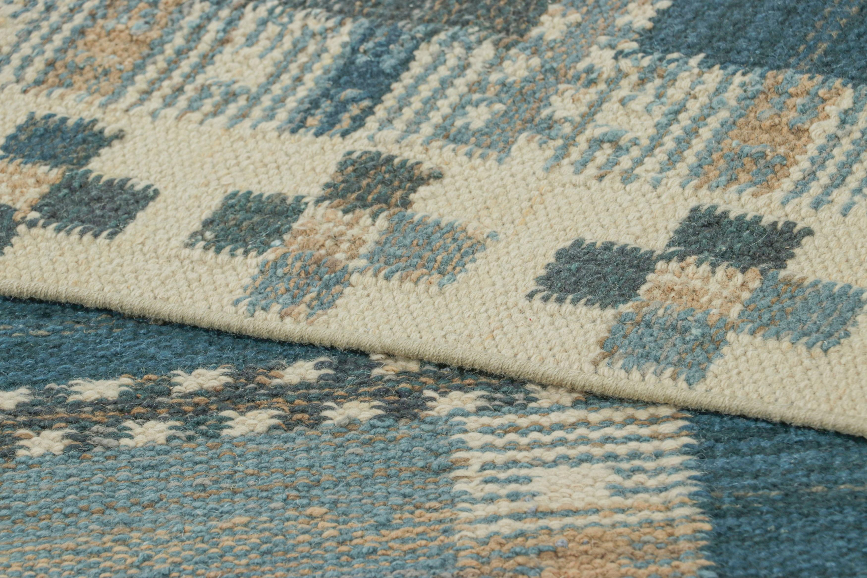 Contemporary Rug & Kilim’s Scandinavian Style Rug with Gray and Blue Geometric Patterns For Sale