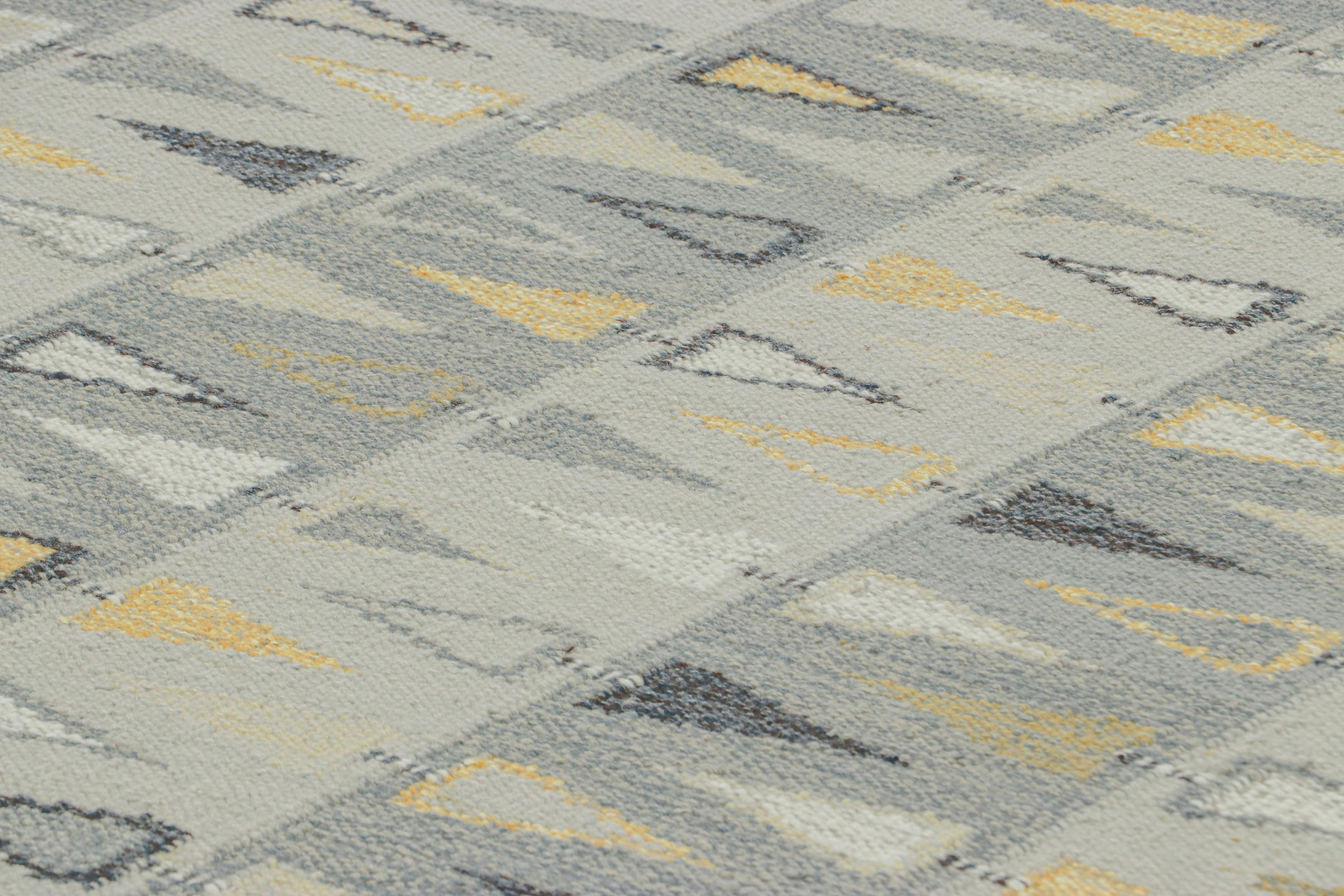 Dieser 9x12 große Teppich aus handgewebter Wolle ist eine aufregende neue Ergänzung der skandinavischen Teppichkollektion von Rug & Kilim - eine zeitgenössische Neuinterpretation des schwedischen Minimalismus und der Vintage-Teppiche und Textilien