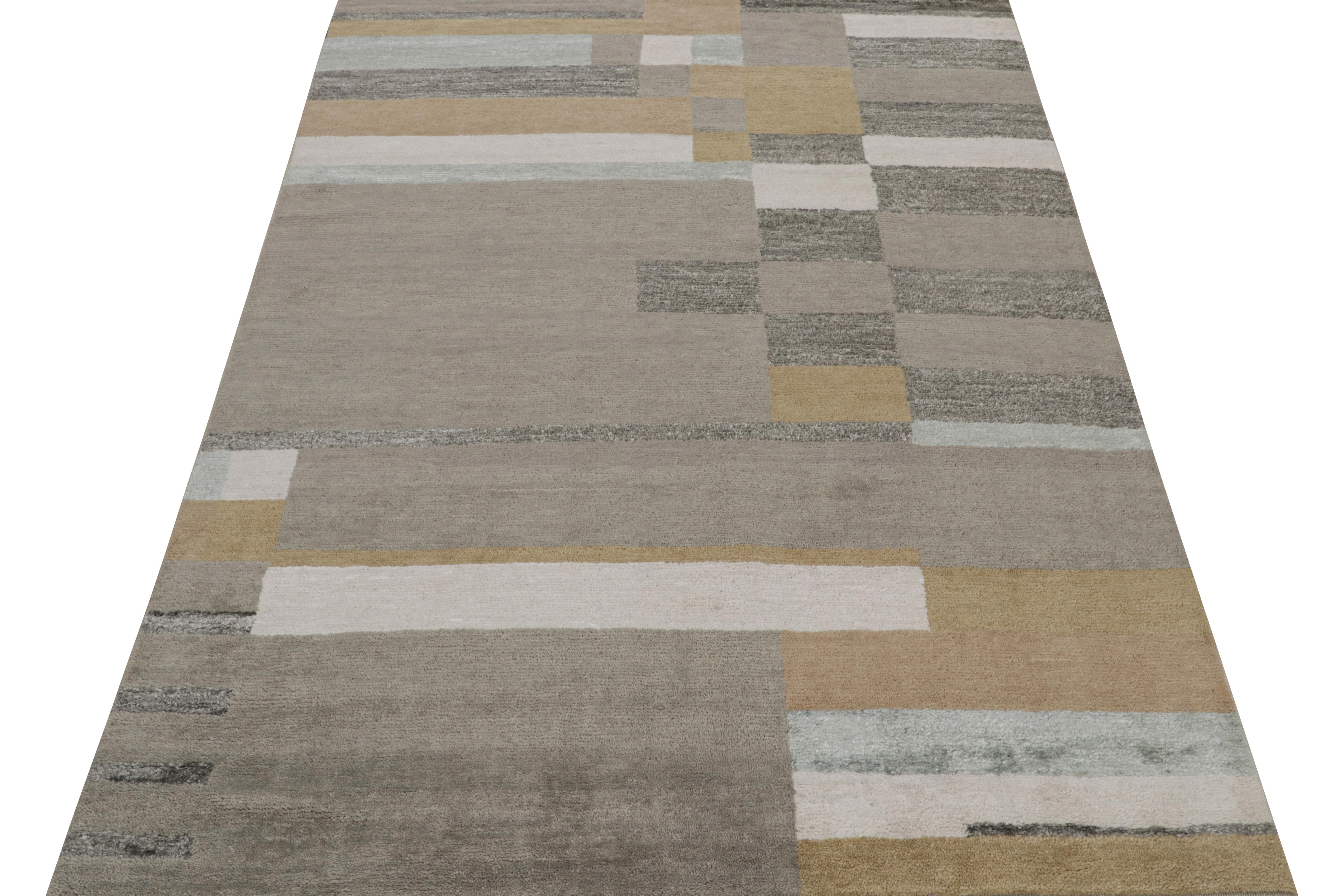 Modern Rug & Kilim’s Scandinavian Style Rug with Gray, Brown & White Geometric Patterns For Sale