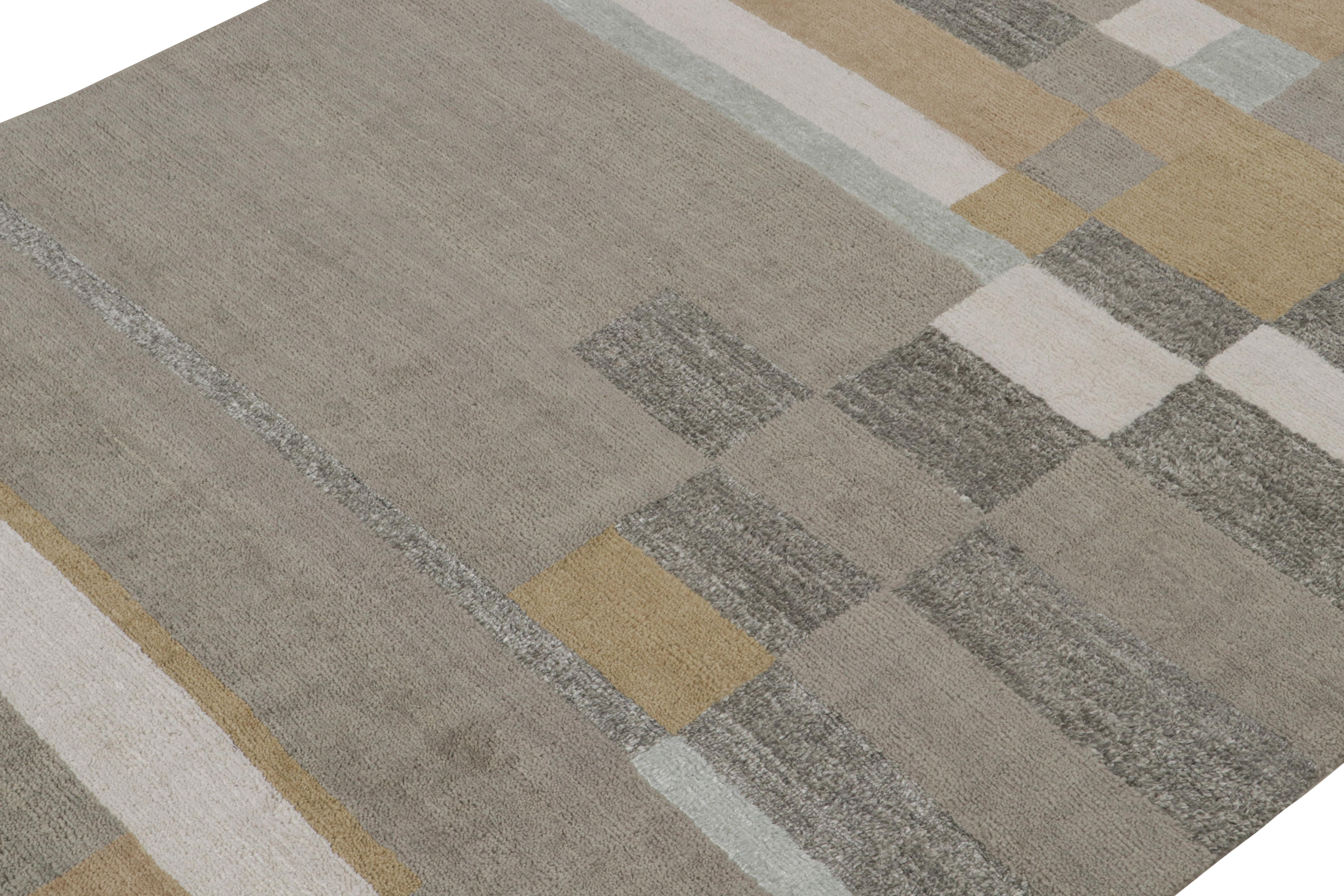 Indien Tapis de style scandinave à motifs géométriques gris, Brown et blancs de Rug & Kilim en vente