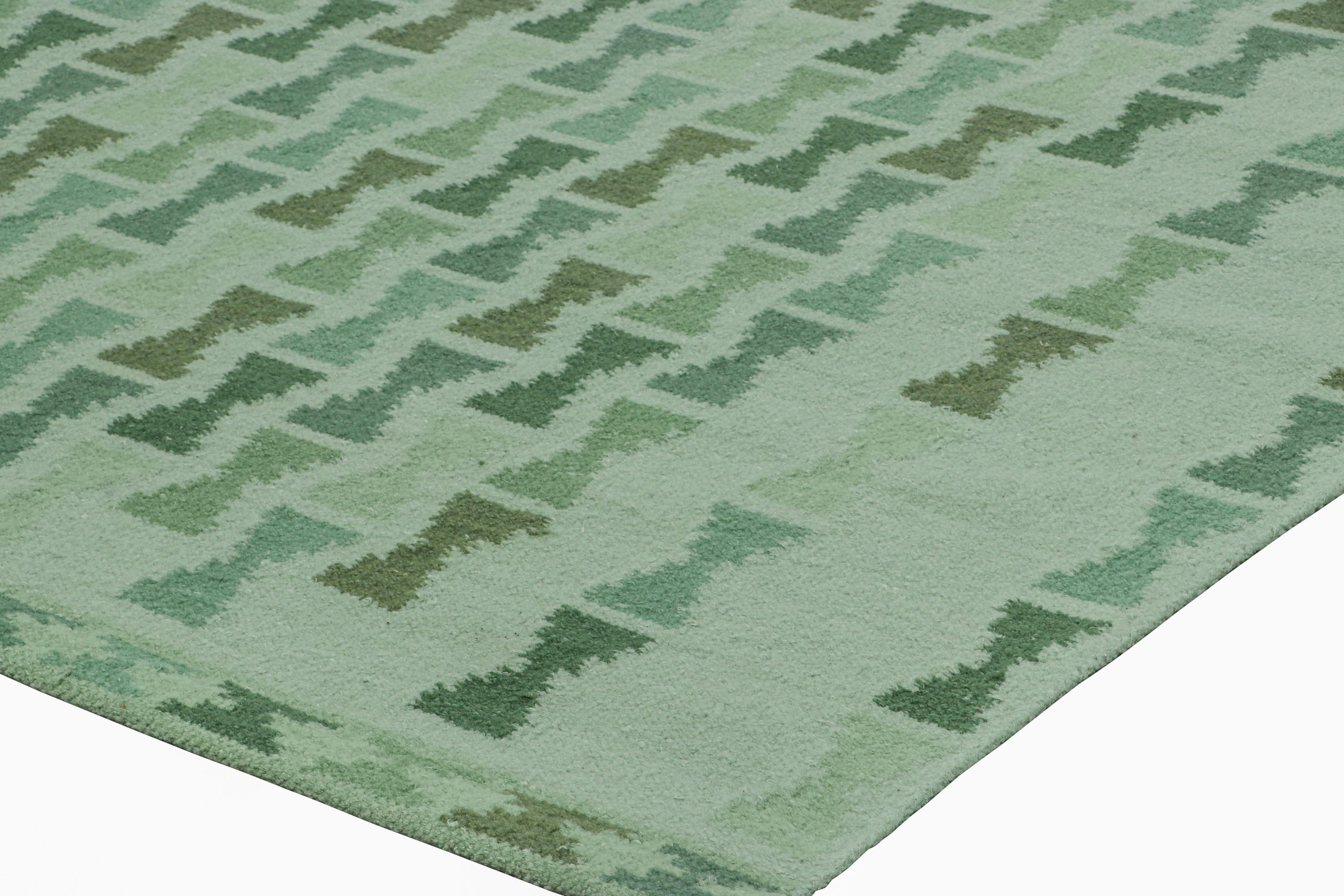 Alfombra de estilo escandinavo Rug & Kilim con motivos de reloj de arena verde y azul turquesa en Nuevo estado para la venta en Long Island City, NY