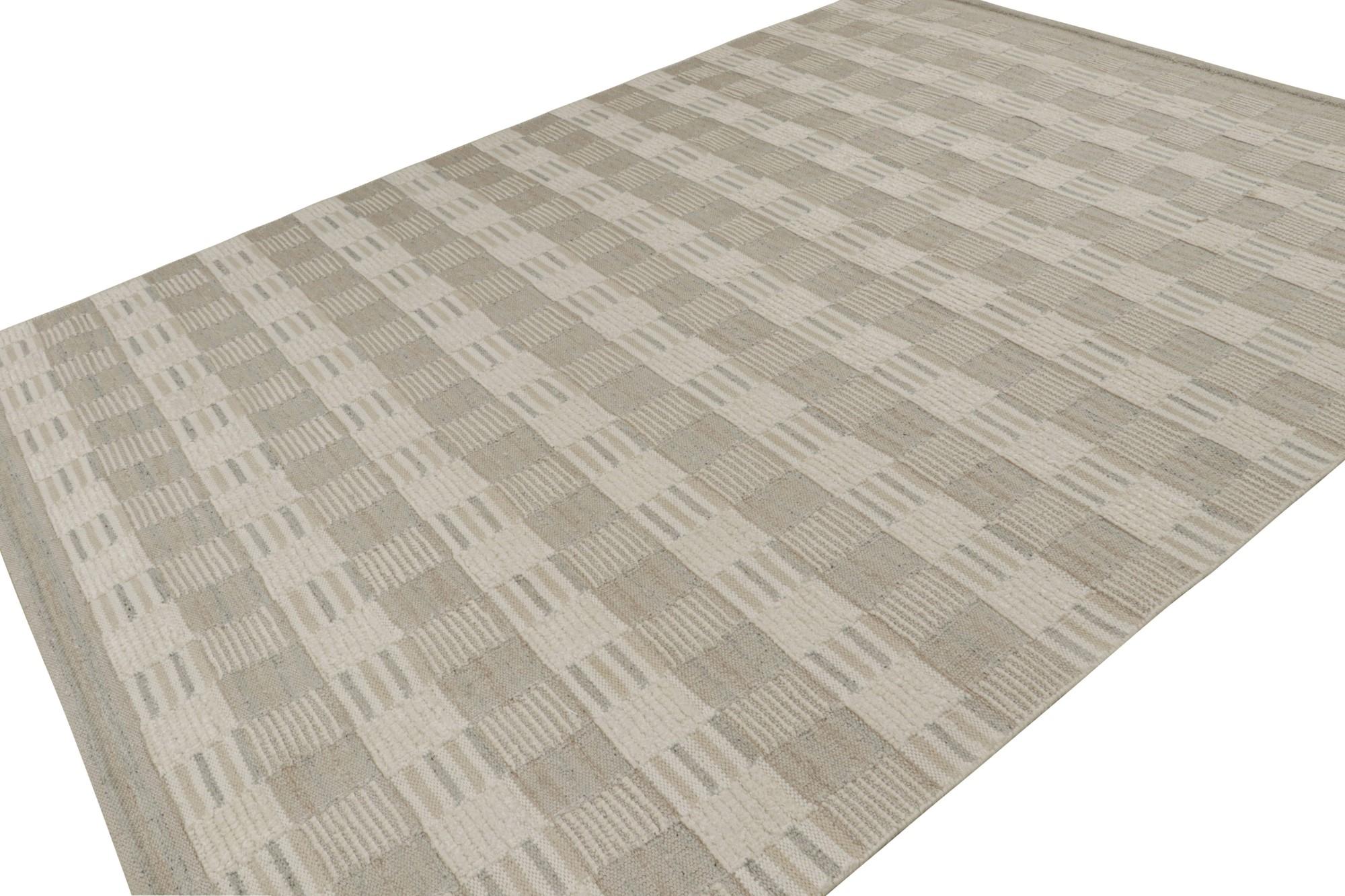 Ce modèle de tapis représente la Collection Scandinavian de Rug & Kilim, une version moderne du style déco suédois des tapis Rollakan et Rya. 

Sur le Design :

Le tapis 9x12 présente un jeu de texture haut-bas avec des poils et un tissage plat.
