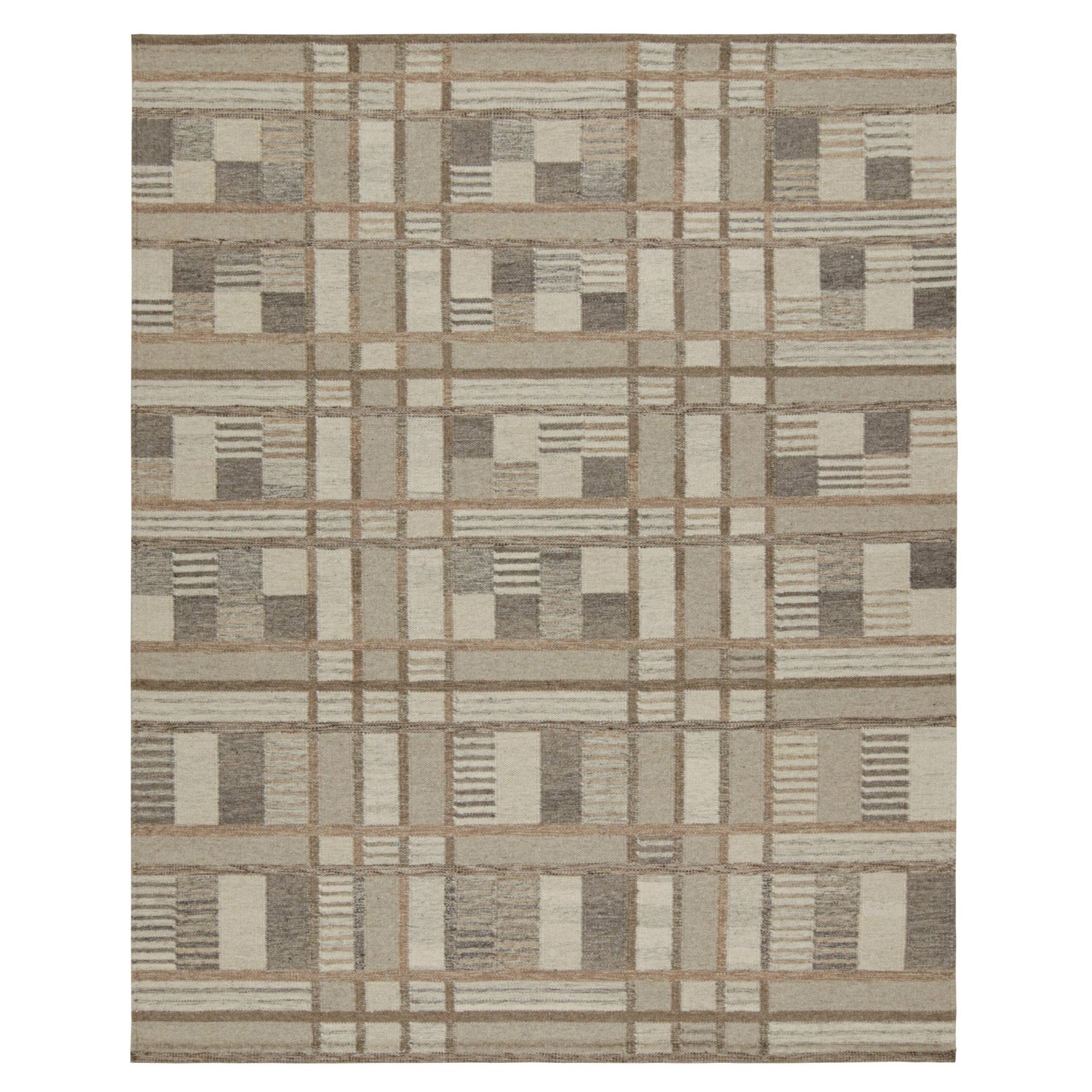 Rug & Kilim’s Scandinavian Style Rug with Grey & White Geometric Patterns