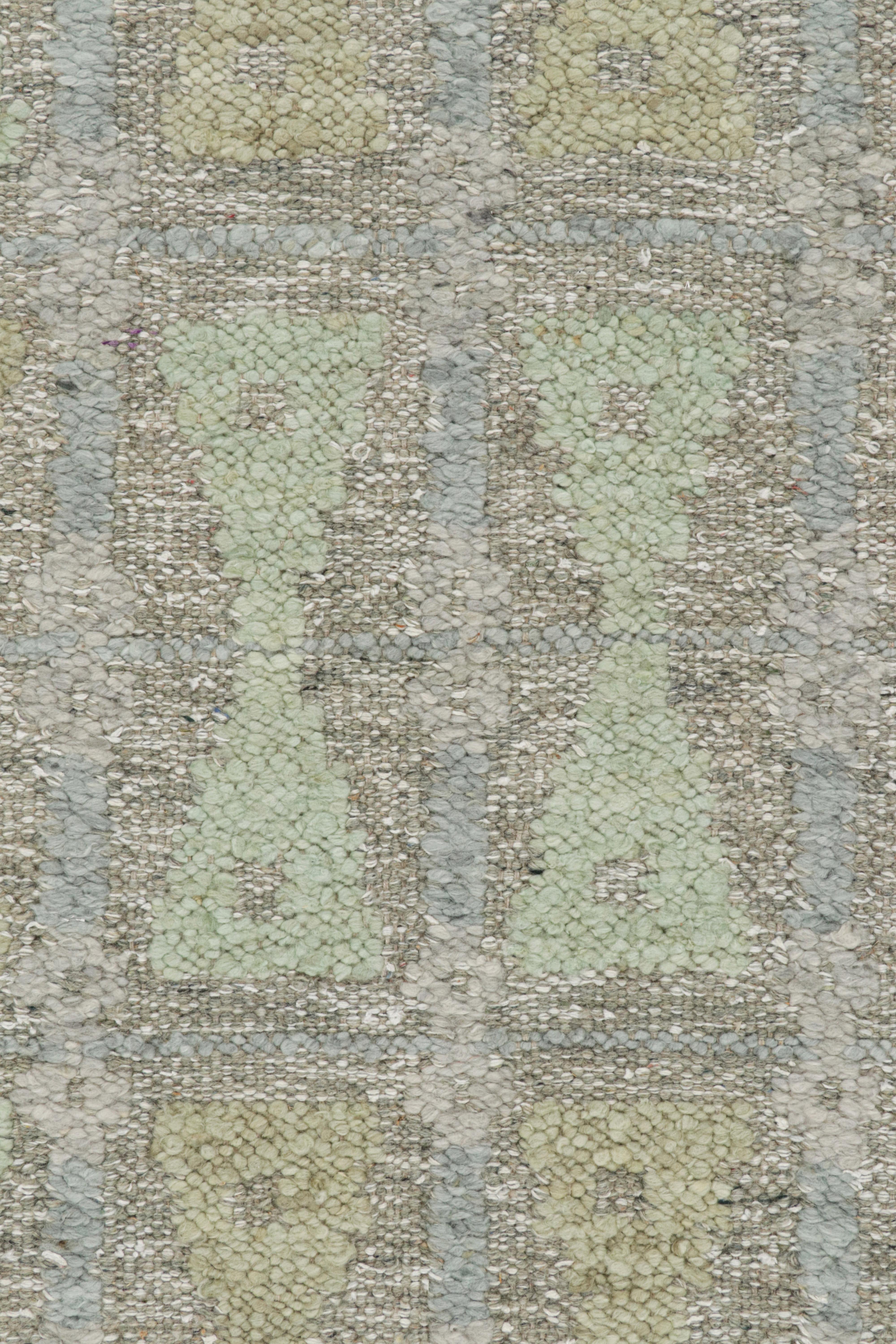 Modern Rug & Kilim’s Scandinavian Style Rug with Hourglass Patterns in Tones of Green For Sale