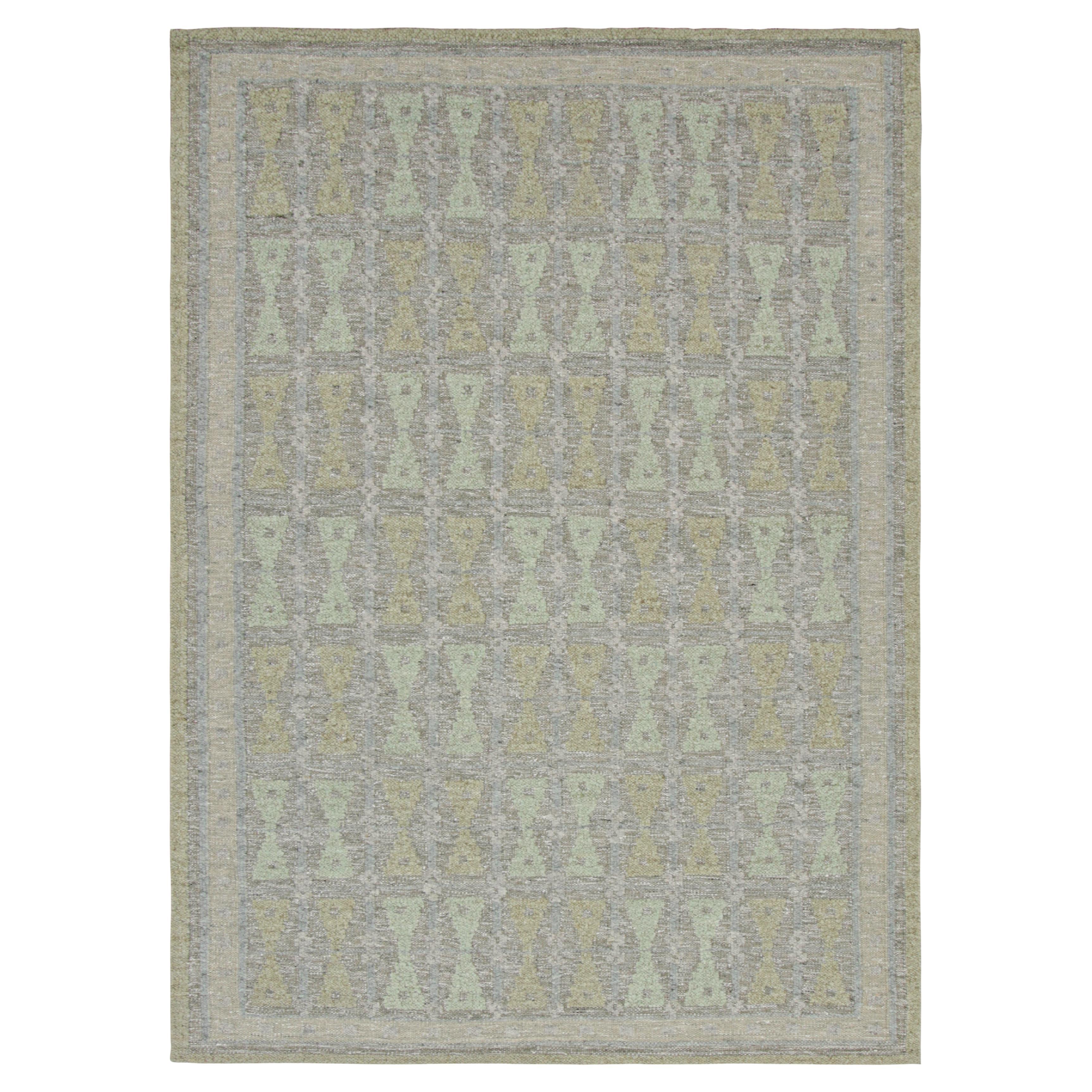 Rug & Kilim’s Scandinavian Style Rug with Hourglass Patterns in Tones of Green For Sale