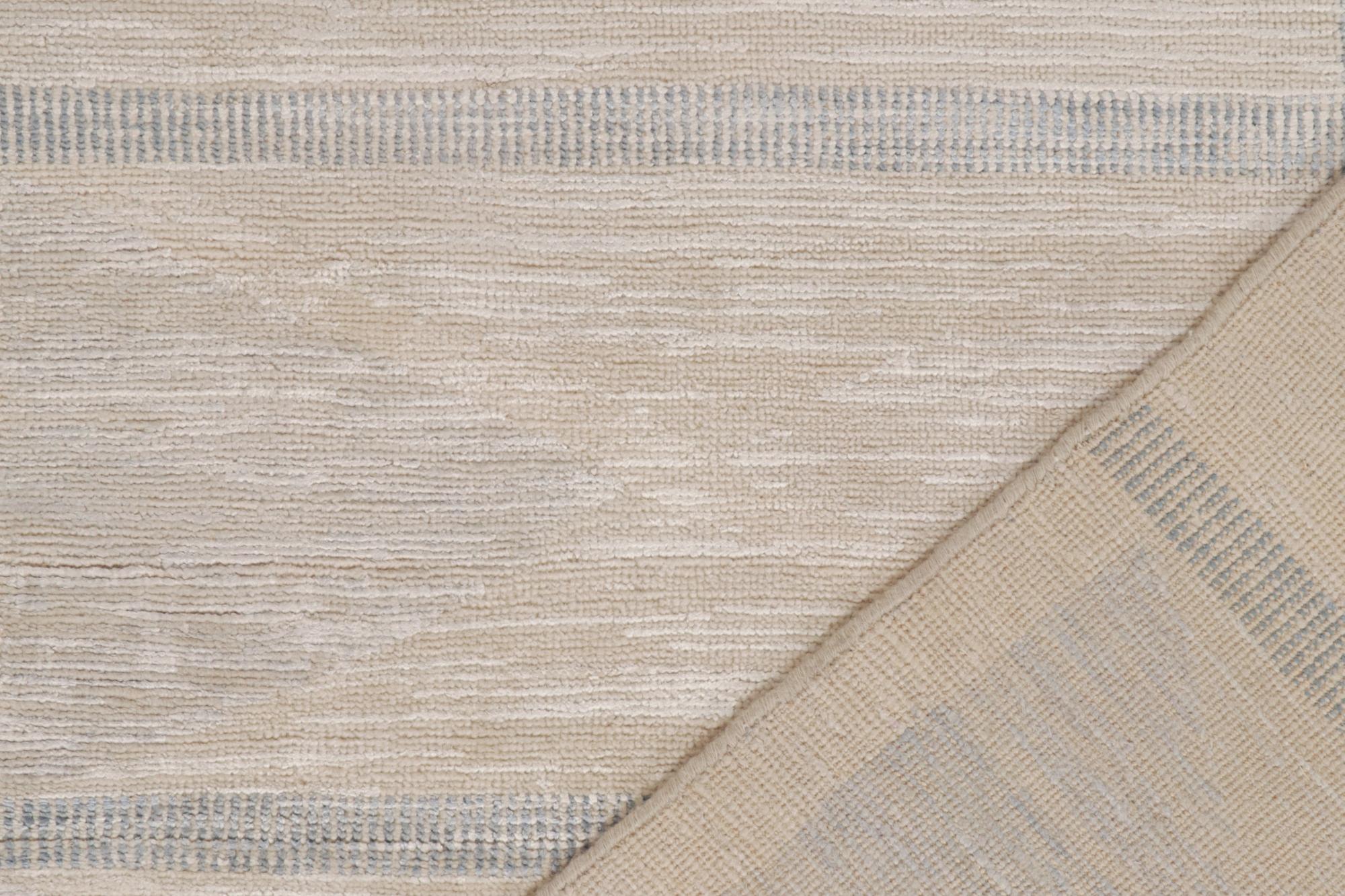 Contemporary Rug & Kilim’s Scandinavian-Style Rug with Ivory & Blue Geometric Patterns For Sale